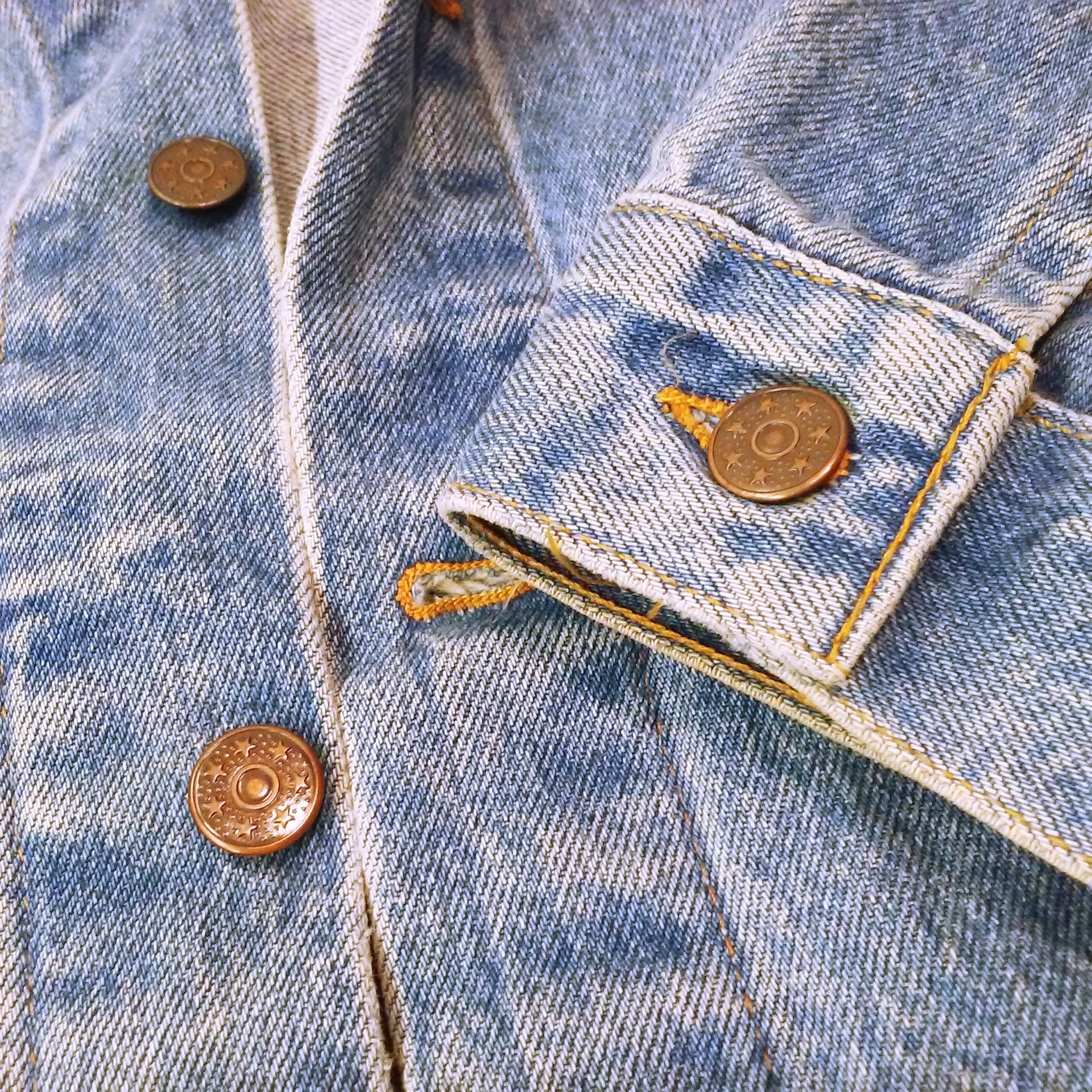 80s Denim Trucker Jean Jacket 4-pockets Stars Buttons By Whoa Apparel Made In Nashville Usa - Image 2