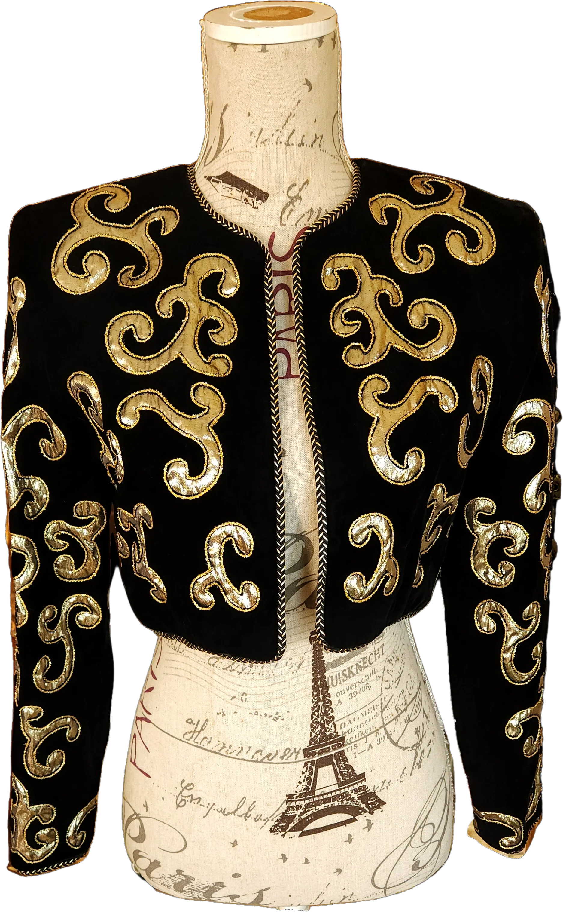 80s Designer Black Velvet And Gold Lamé Bolero Jacket By Victor Costa Nieman Marcus