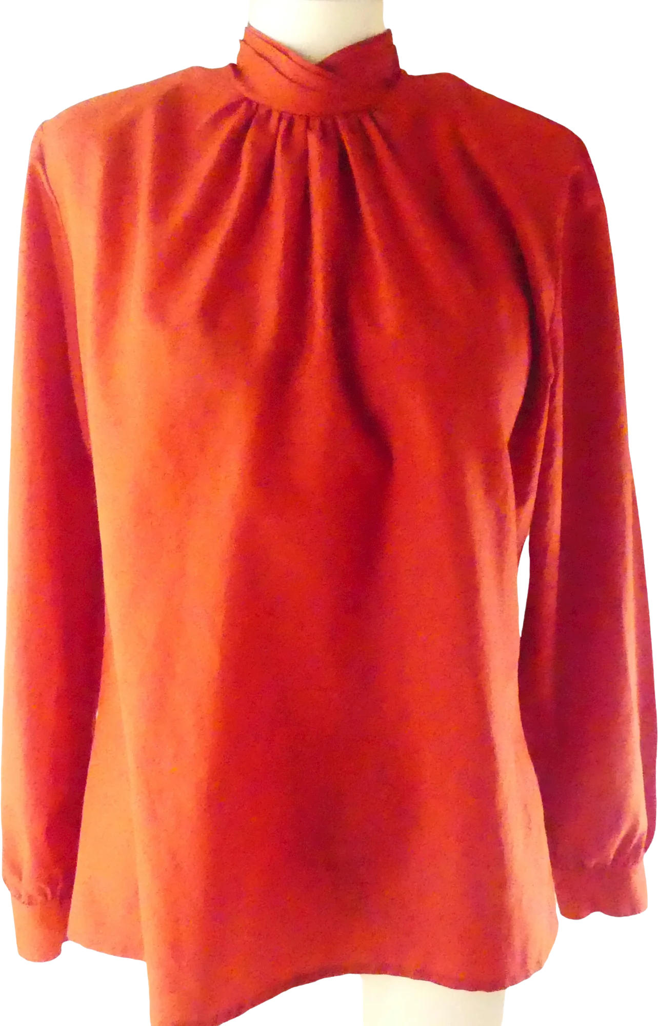 80s Detailed High Neck Red Blouse Buttons In Back By Lucia