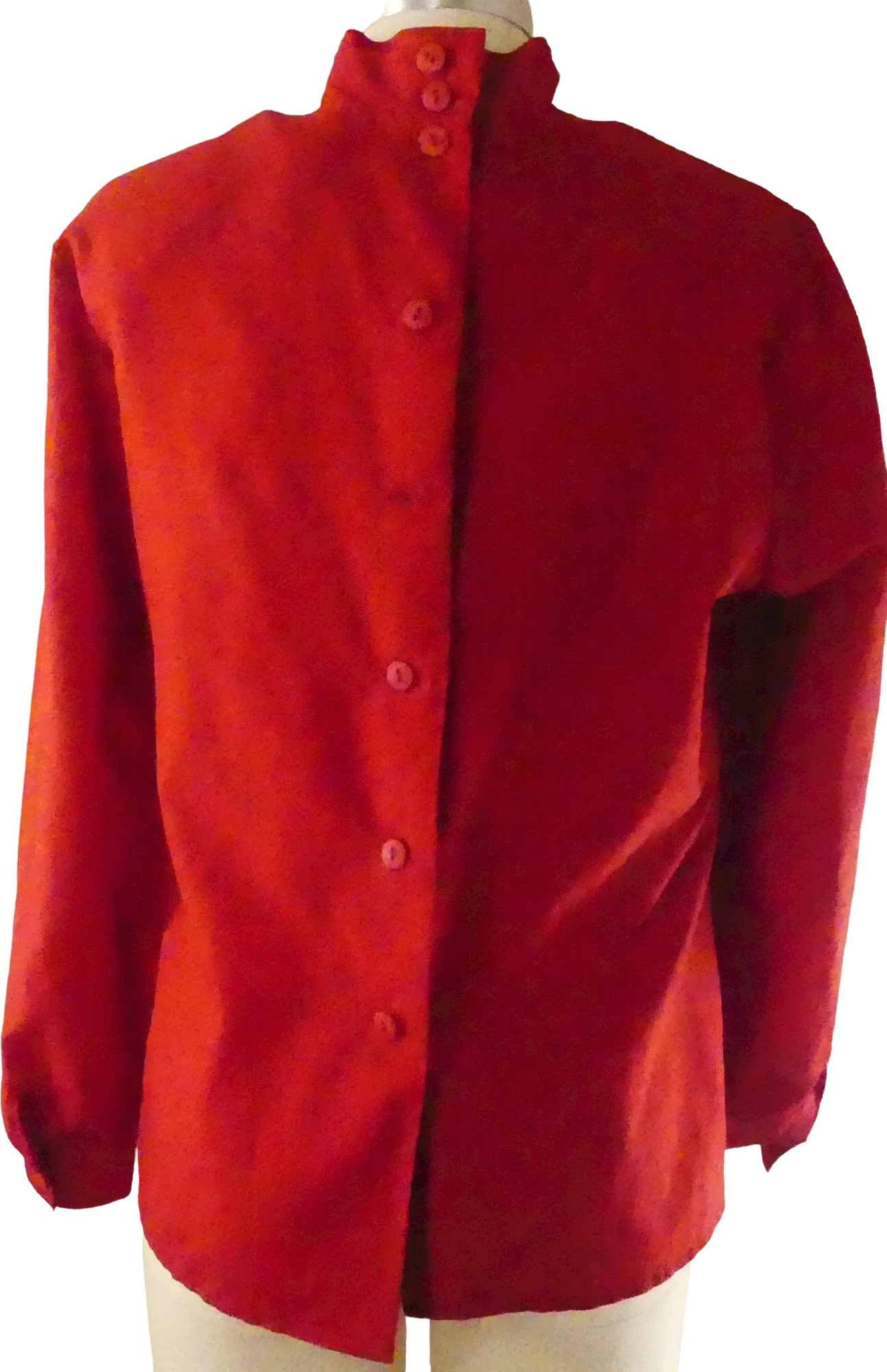 80s Detailed High Neck Red Blouse Buttons In Back By Lucia - Image 2