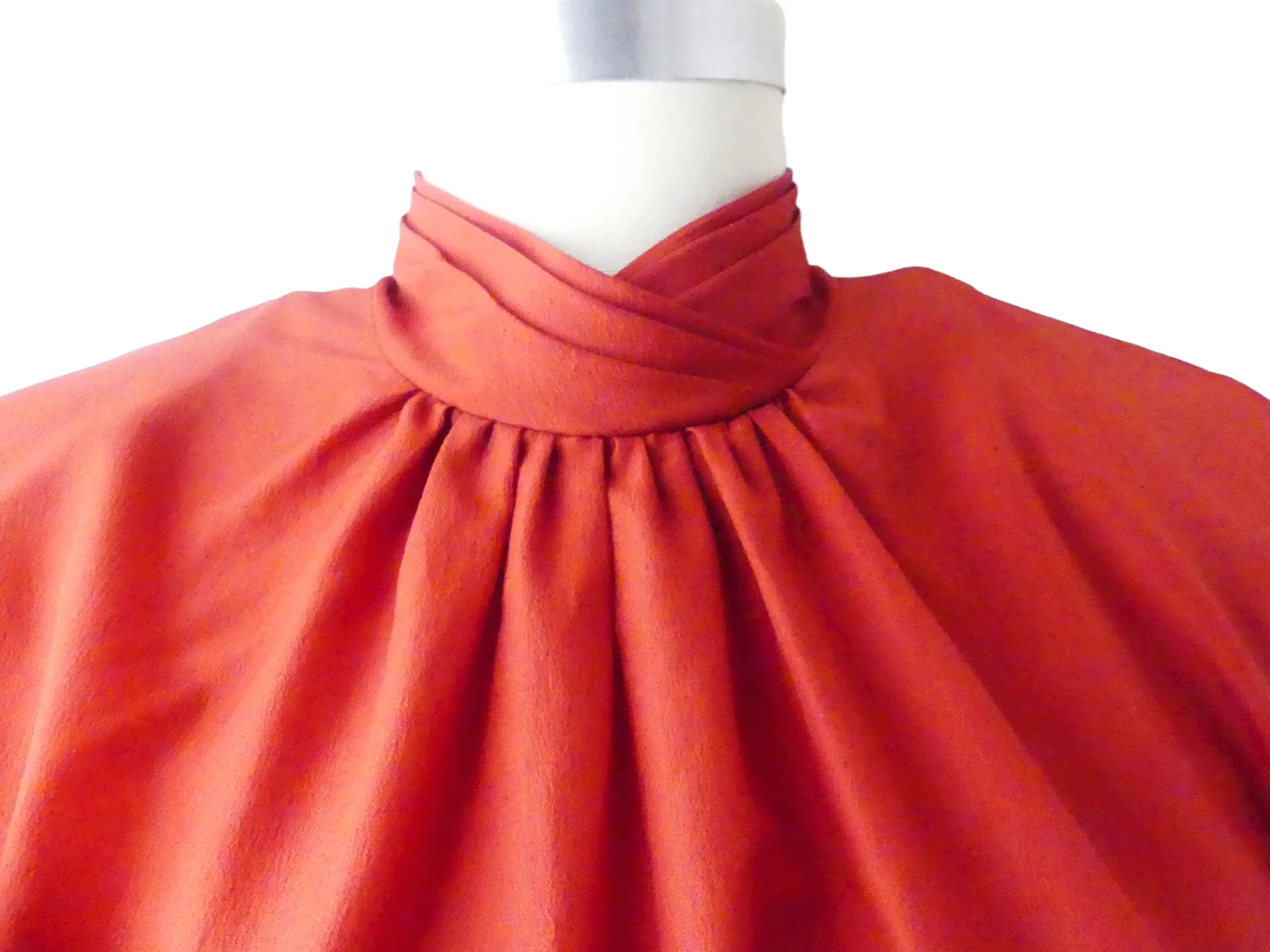 80s Detailed High Neck Red Blouse Buttons In Back By Lucia - Image 4