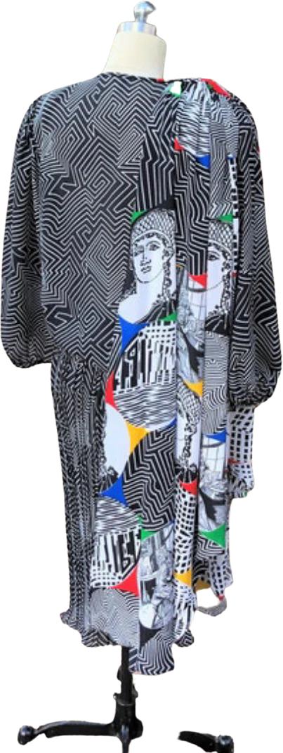 80s Diane Freis Original Dress With Faces Art Deco - Image 2