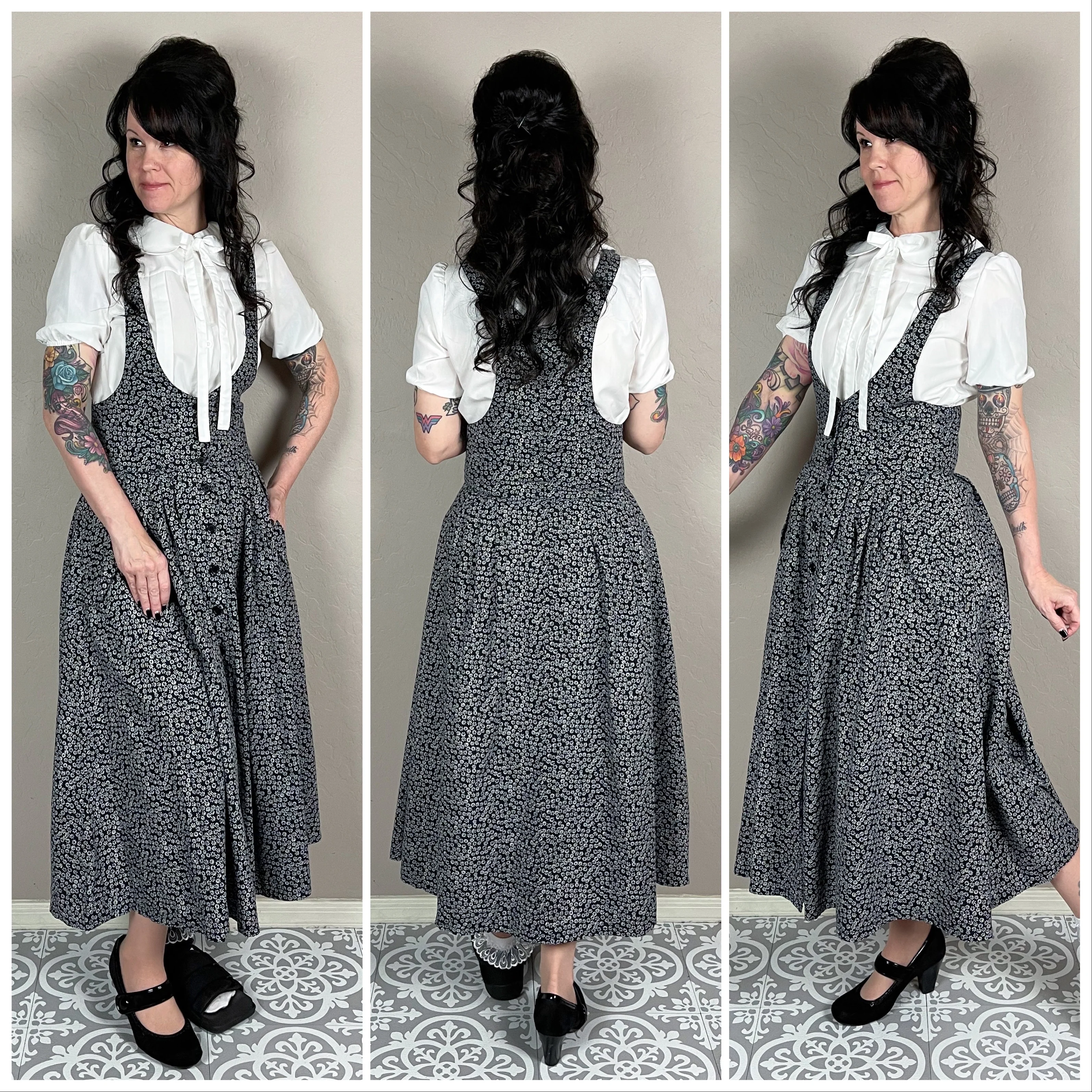 80s Ditsy Floral Pinafore Midi Dress By Avon Fashions - Image 3