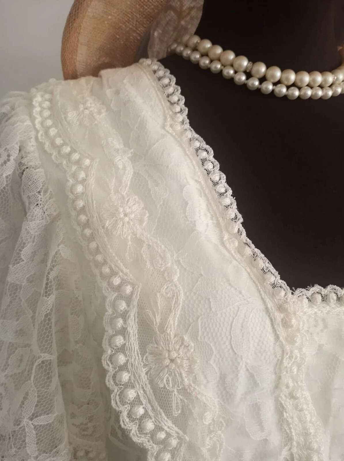 80s Does 20s Wedding Dress Lace Flutter Sleeves M-l By Bridal Originals - Image 4