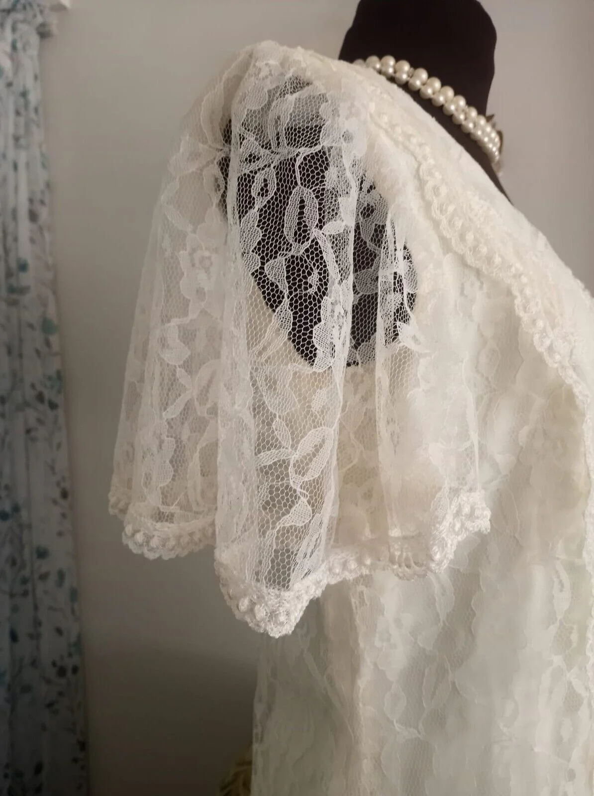 80s Does 20s Wedding Dress Lace Flutter Sleeves M-l By Bridal Originals - Image 5