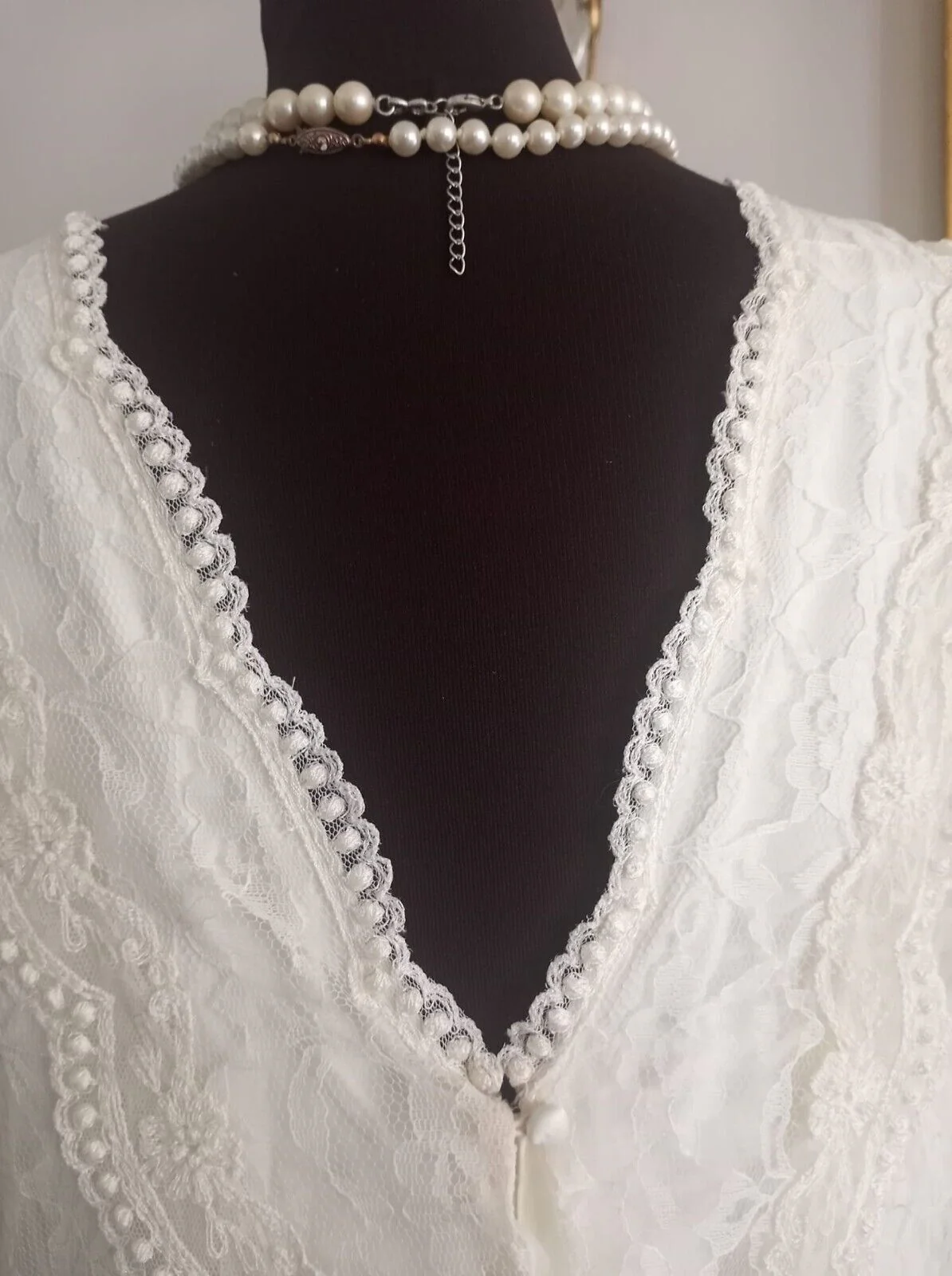 80s Does 20s Wedding Dress Lace Flutter Sleeves M-l By Bridal Originals - Image 7