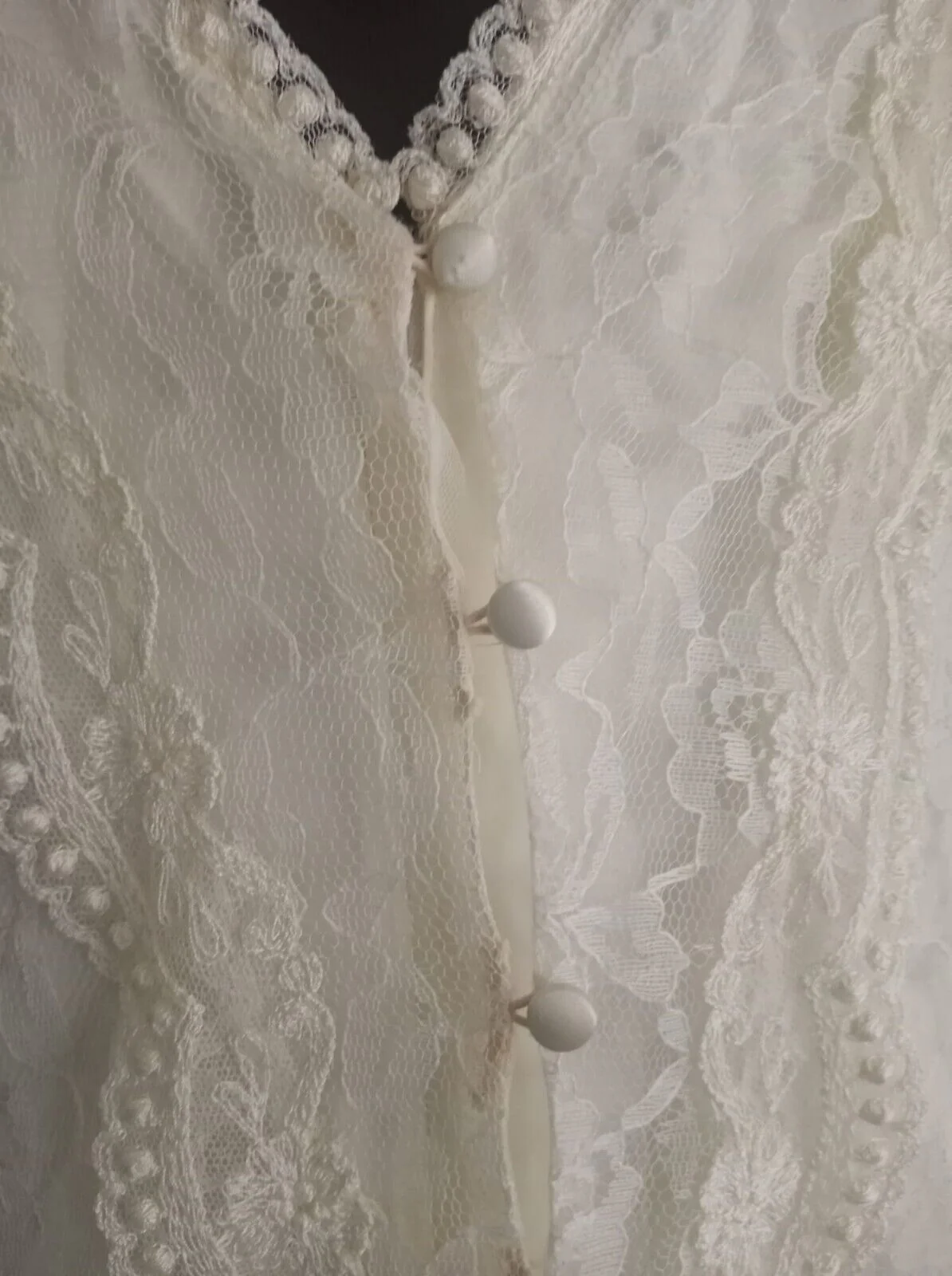 80s Does 20s Wedding Dress Lace Flutter Sleeves M-l By Bridal Originals - Image 8