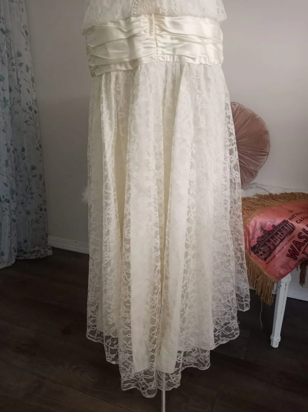 80s Does 20s Wedding Dress Lace Flutter Sleeves M-l By Bridal Originals - Image 9