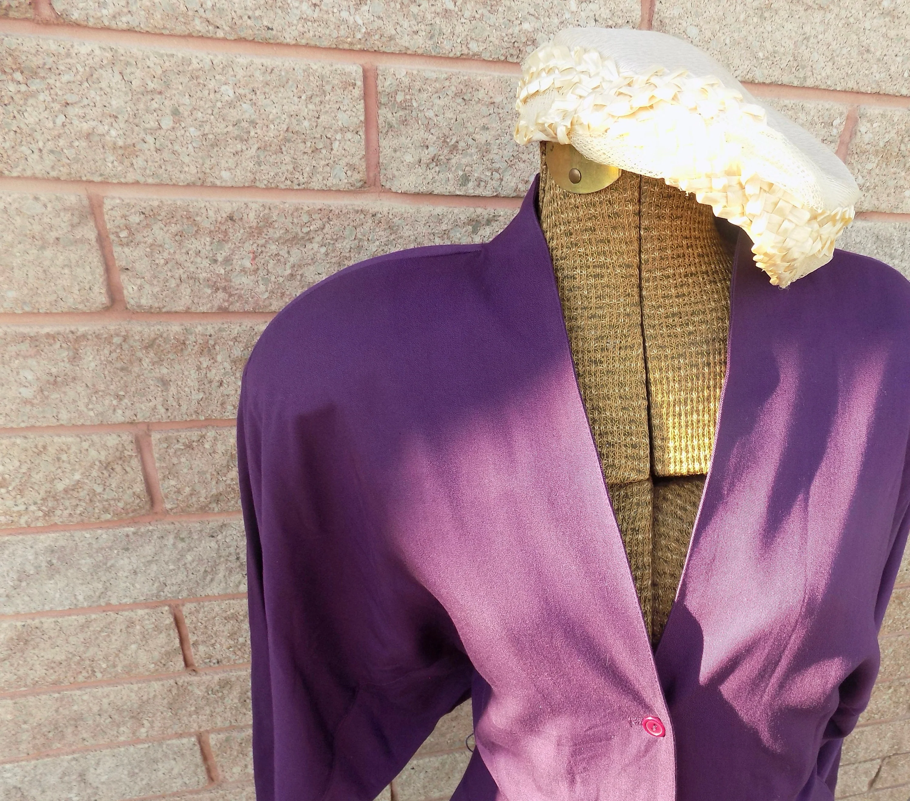 80s Does 40s Rabbit Designs Purple Button-Down Dress with Matching Belt - Image 2