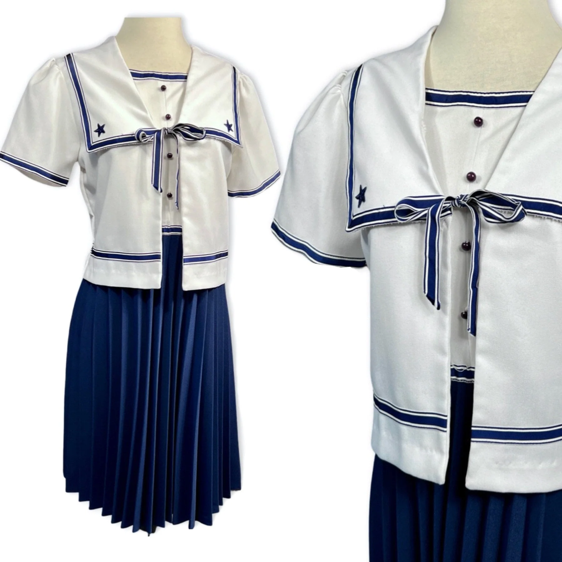 80s Does The 40s Sailor Dress 40s Style Sailor Outfit, Vintage 40s Style Navy Inspired Dress with Jacket, Retro 40s Nautical Look - Image 4