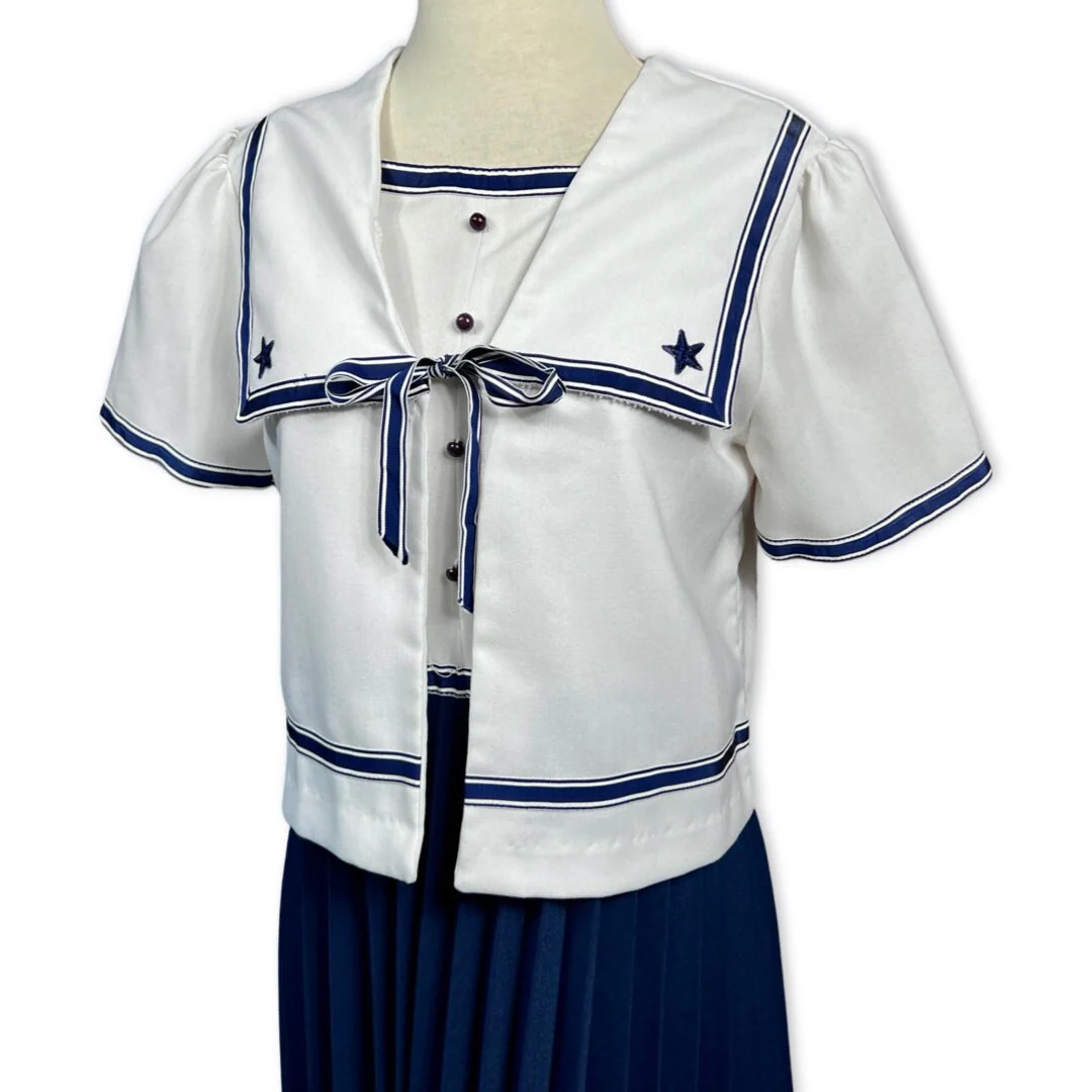 80s Does The 40s Sailor Dress 40s Style Sailor Outfit, Vintage 40s Style Navy Inspired Dress with Jacket, Retro 40s Nautical Look - Image 5