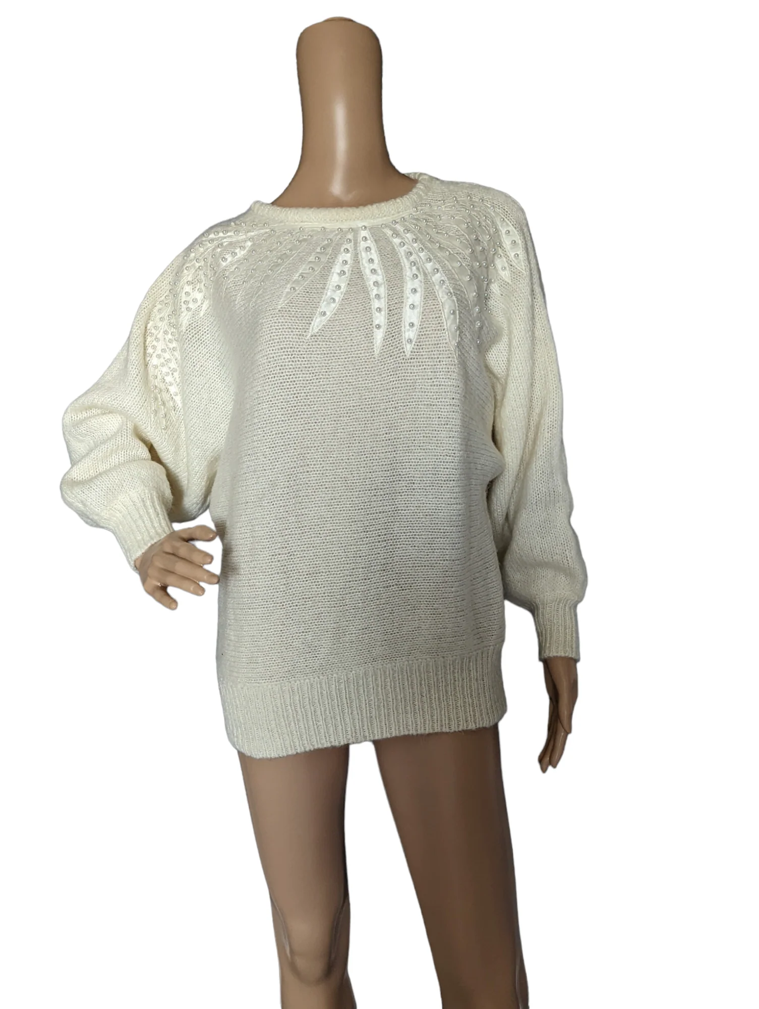 80s Dolman Sleeve Pearl Embellished Sweater Size M By Rinzi - Image 3
