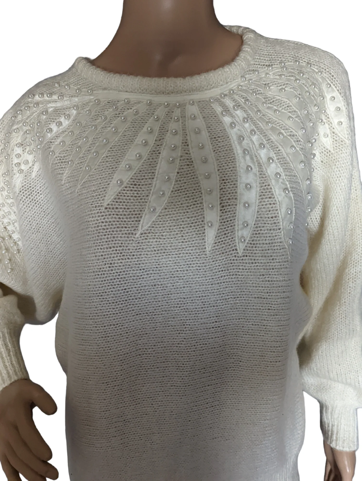 80s Dolman Sleeve Pearl Embellished Sweater Size M By Rinzi - Image 4