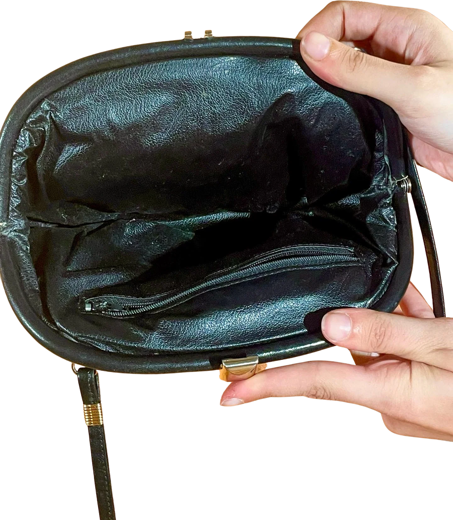 80s Does 50s Black Sherpa Leather Lined Purse - Image 2