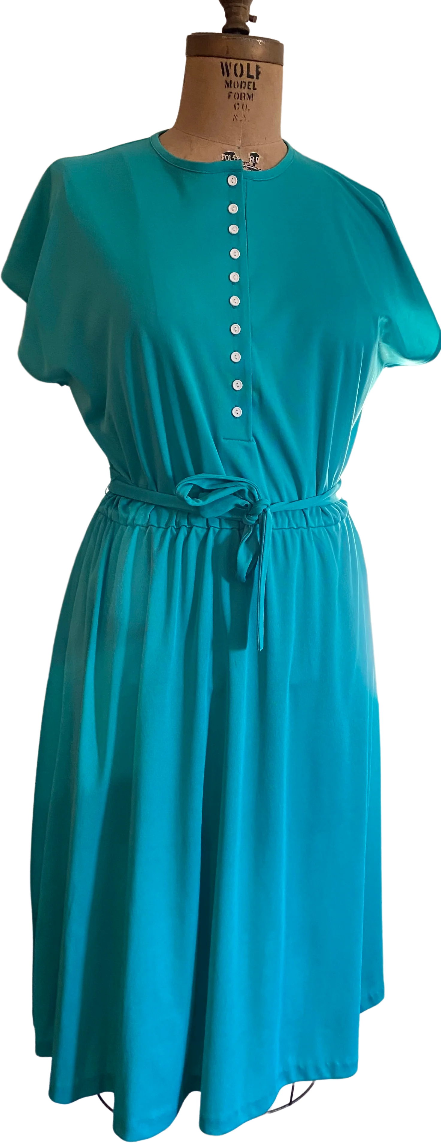 80s Early 80s Teal Poly Dress Retro By Haband for Her