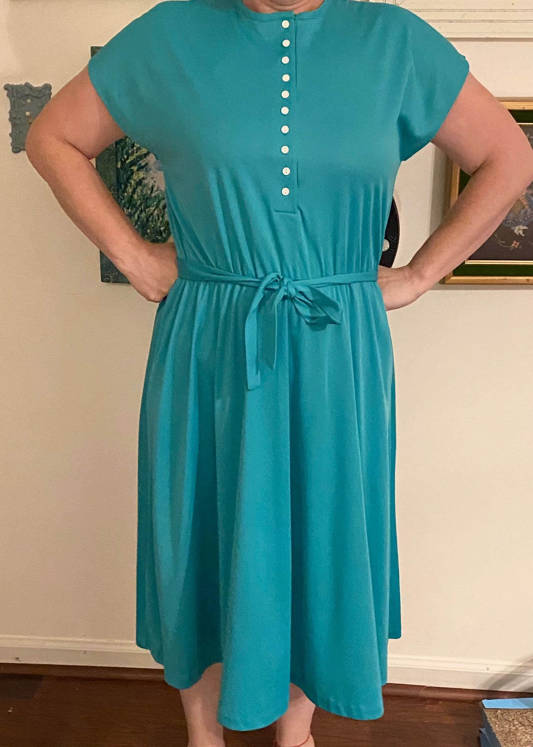 80s Early 80s Teal Poly Dress Retro By Haband for Her - Image 5