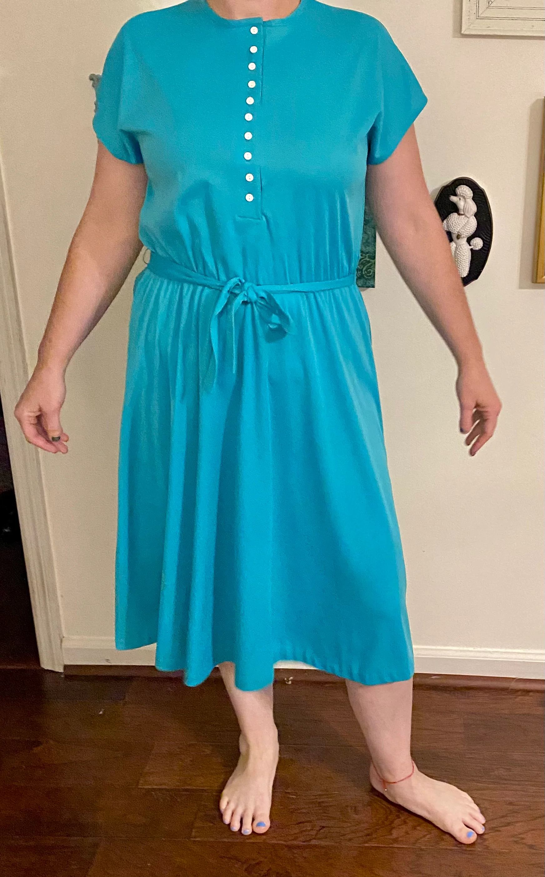 80s Early 80s Teal Poly Dress Retro By Haband for Her - Image 6