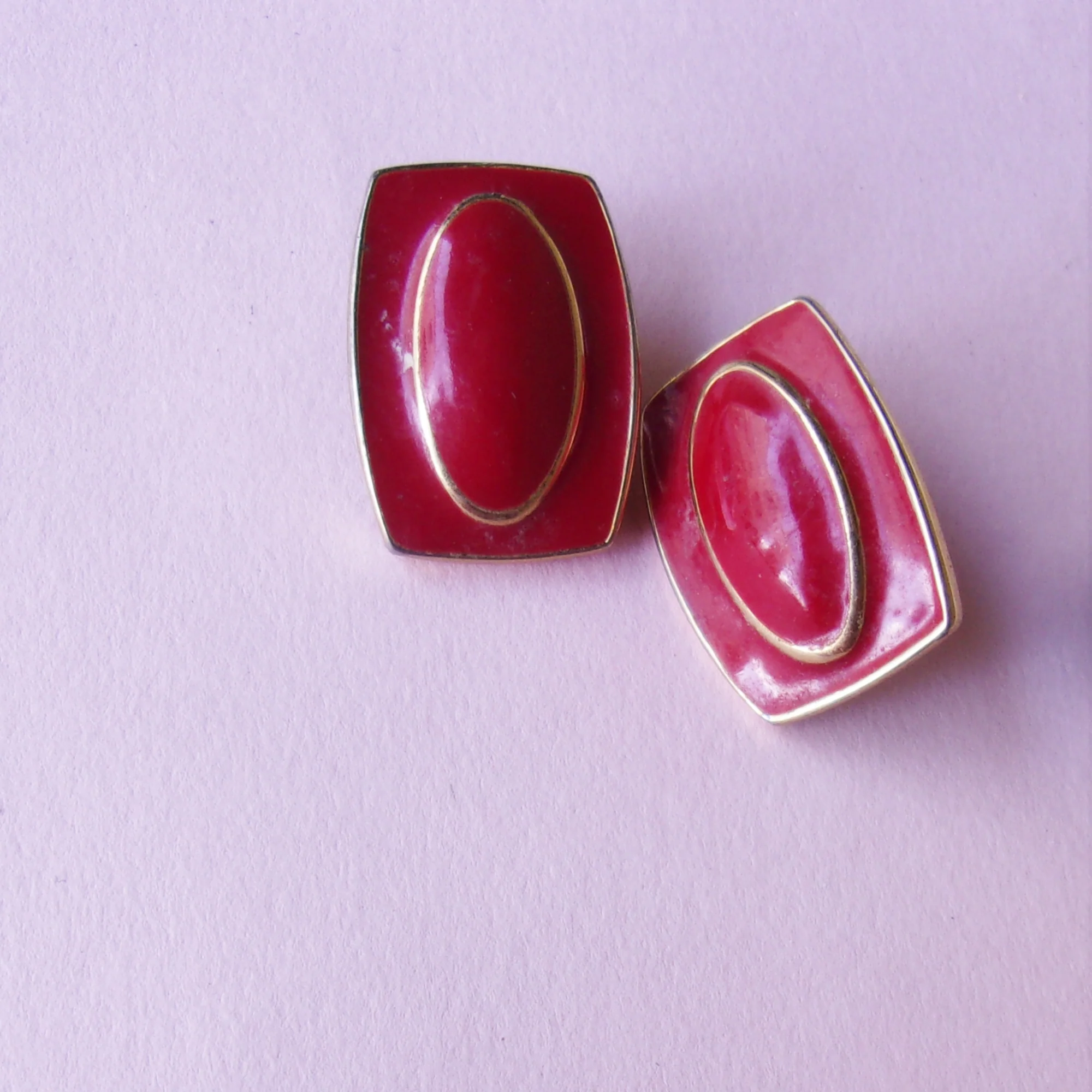80s Earrings Rectangles Red Enamel Goldtone Clip On By Monet - Image 3