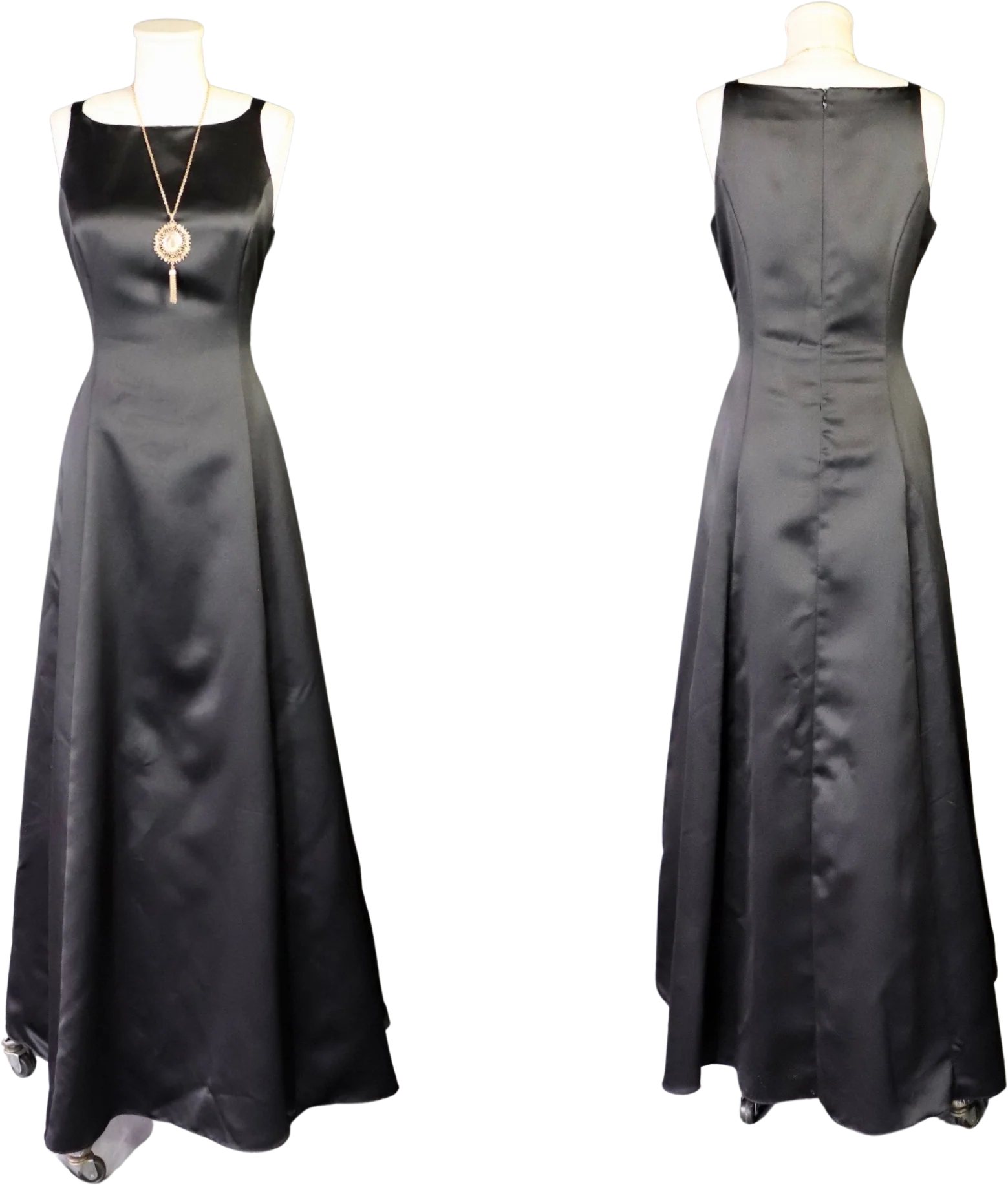 80s Elegant Black Formal Sleeveless A-line Gown By Jaslene for Betsy and Adam