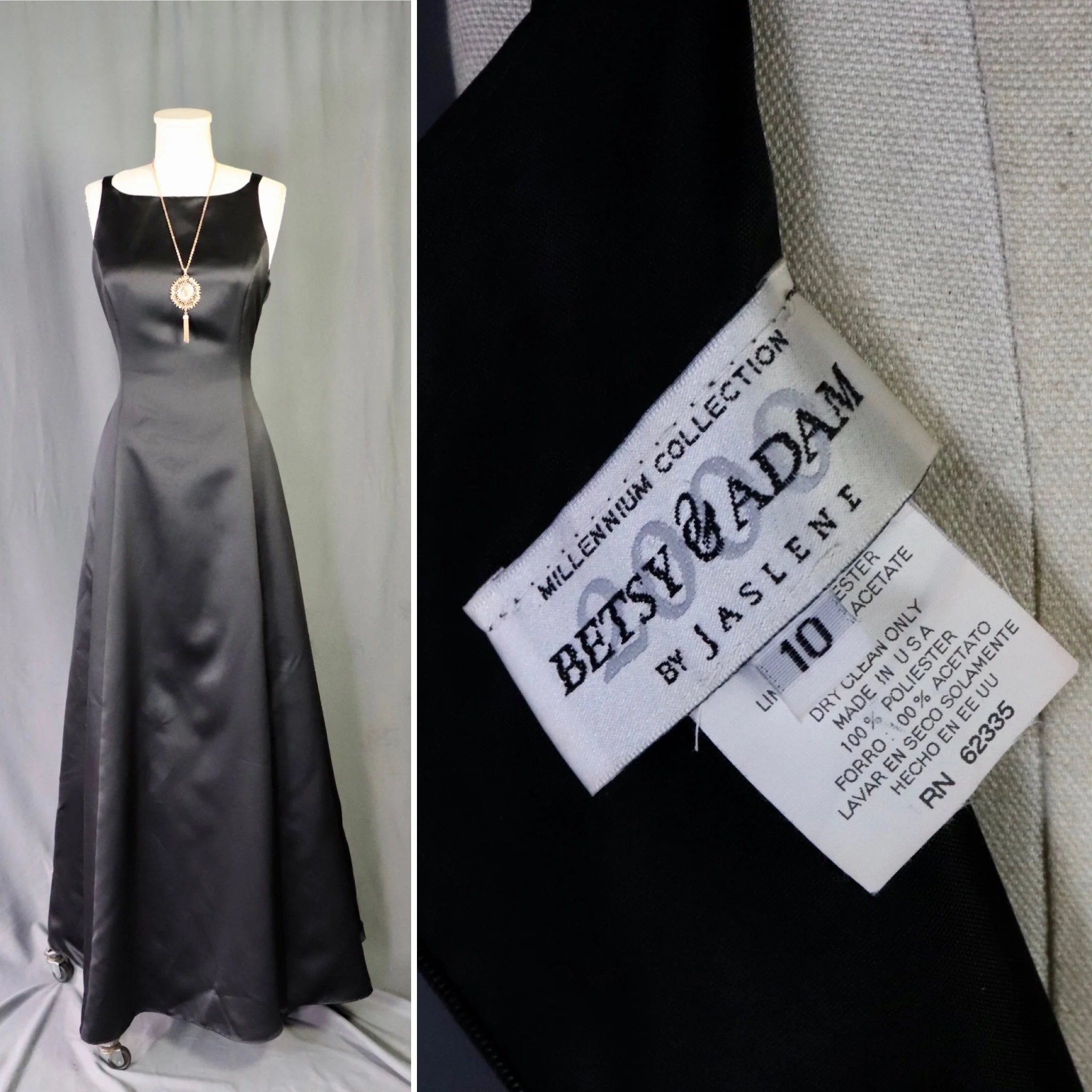 80s Elegant Black Formal Sleeveless A-line Gown By Jaslene for Betsy and Adam - Image 4