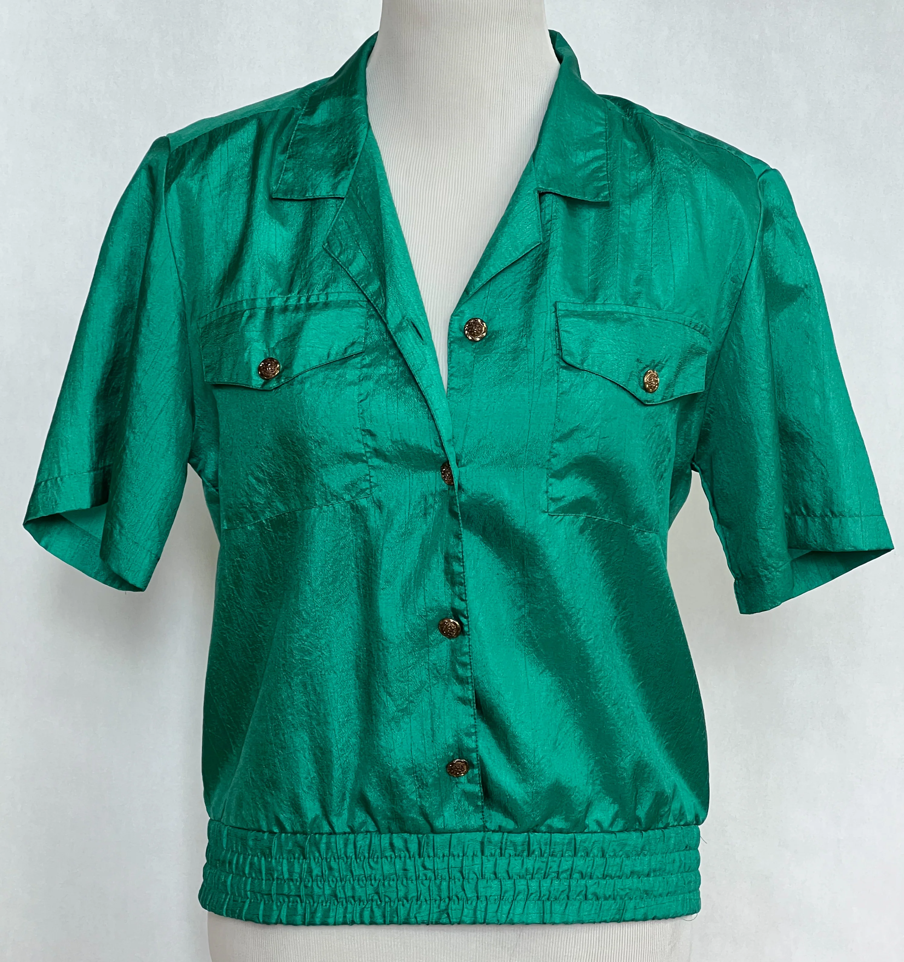 80s Emerald Green Shiny Short Sleeve Top By Fashion Attitudes - Image 6