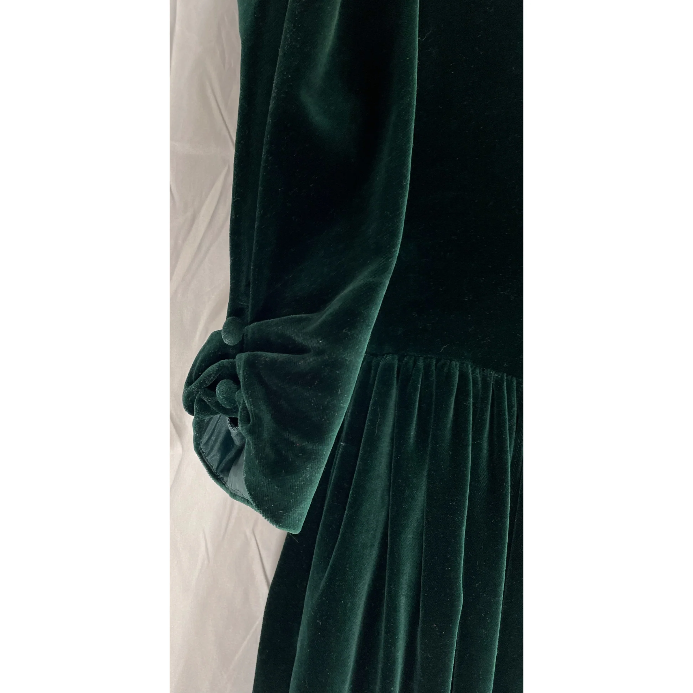 80s Emerald Green Velvet Puff Sleeve Midi Dress By Laura Ashley - Image 5