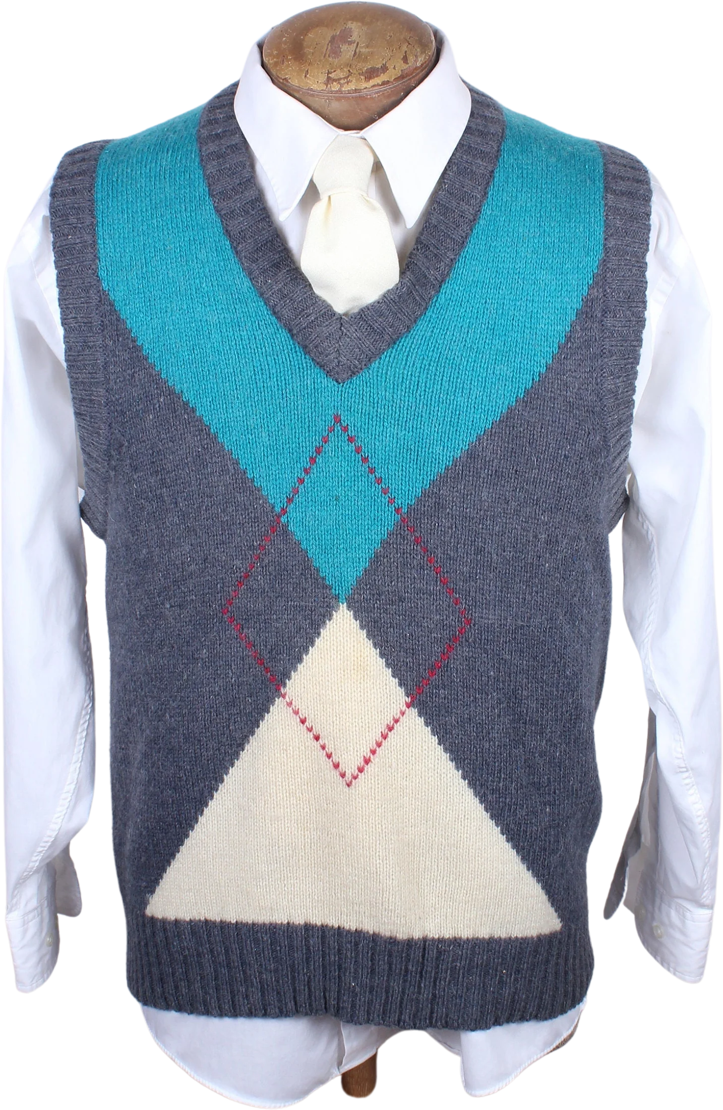 80s Era Argyle Acrylic Men's Vest The Sundays Brand Teal Gray Size M by The Sundays