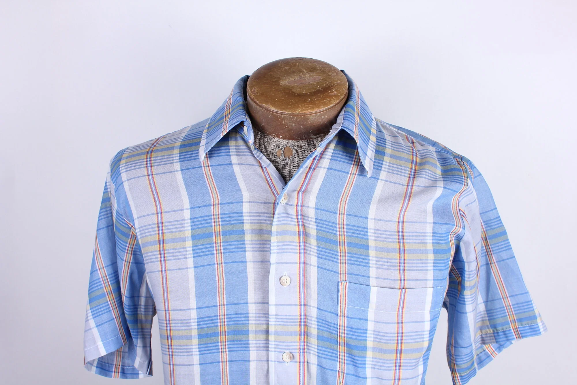 80s Era Aristocrate Brand Men's Plaid Check Pastel Short Sleeve Button Down Preppy Shirt Size Small by Aristocrate - Image 4