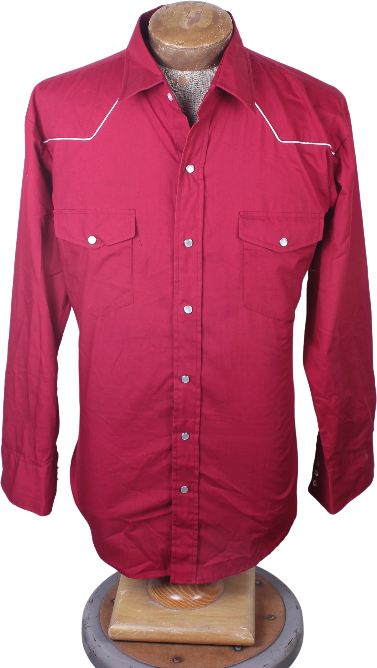80s Era Blair Brand Mens Red with White Piping Cowboy Shirt Pearl Snaps Size L by Blair