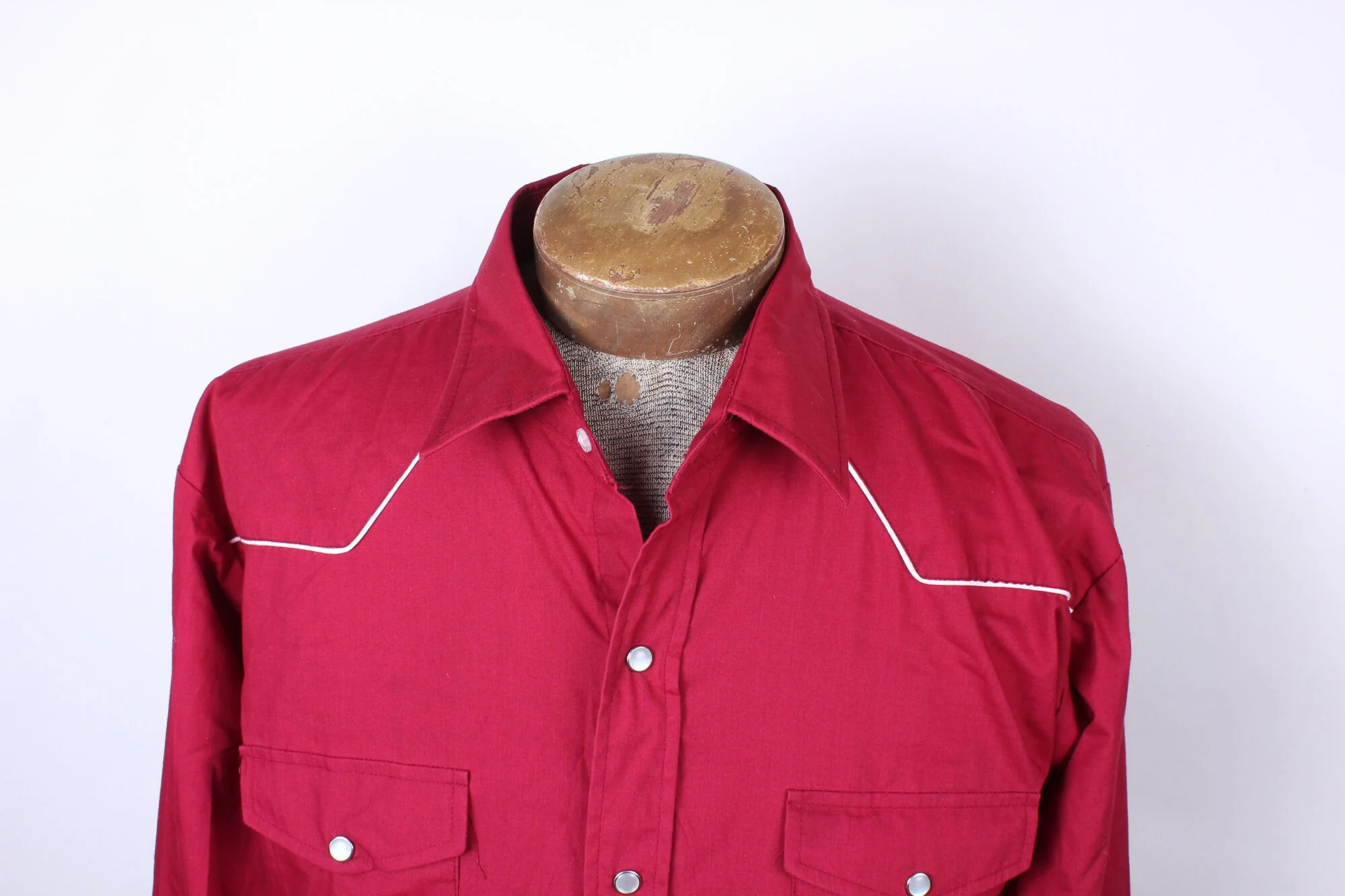 80s Era Blair Brand Mens Red with White Piping Cowboy Shirt Pearl Snaps Size L by Blair - Image 3