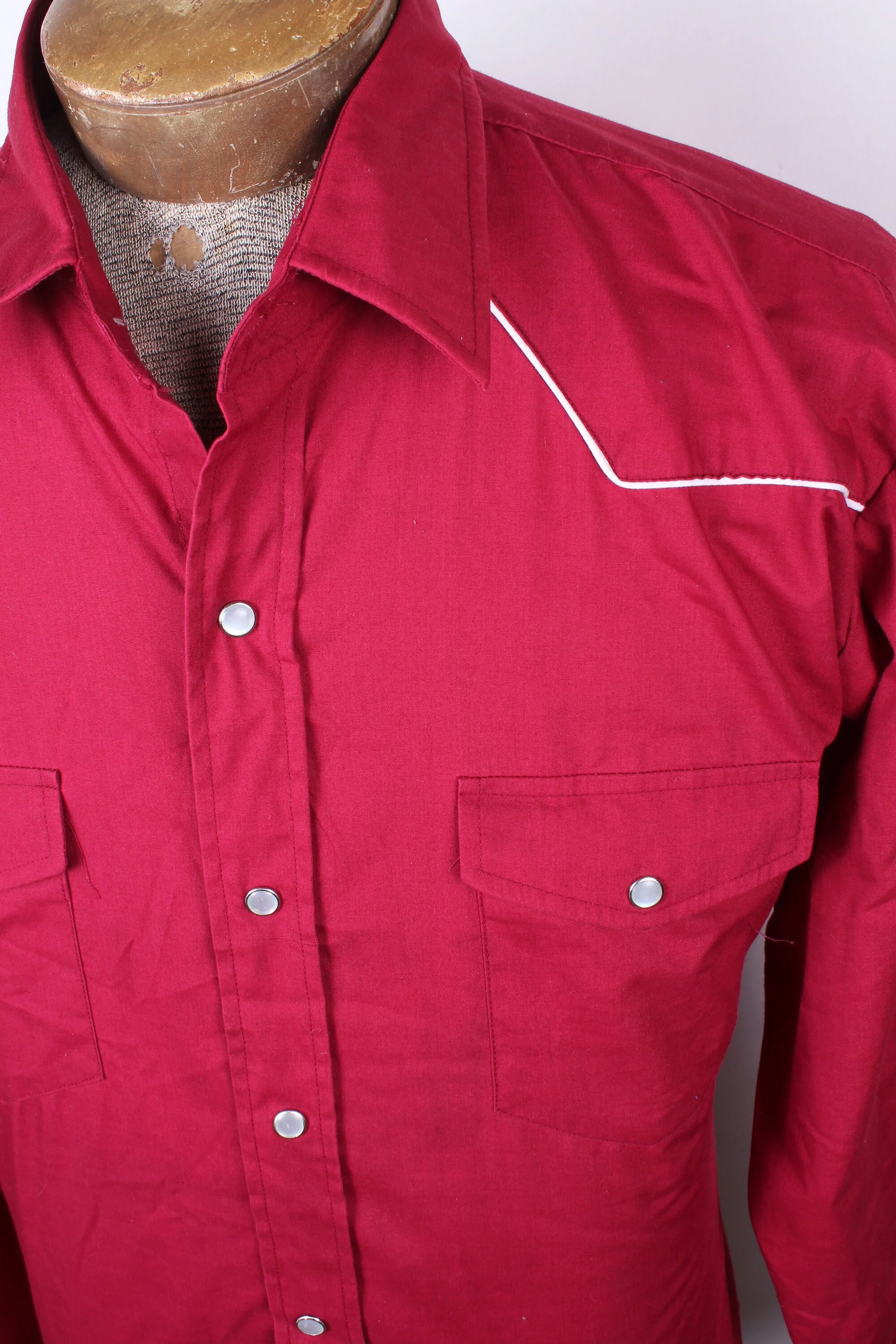 80s Era Blair Brand Mens Red with White Piping Cowboy Shirt Pearl Snaps Size L by Blair - Image 4