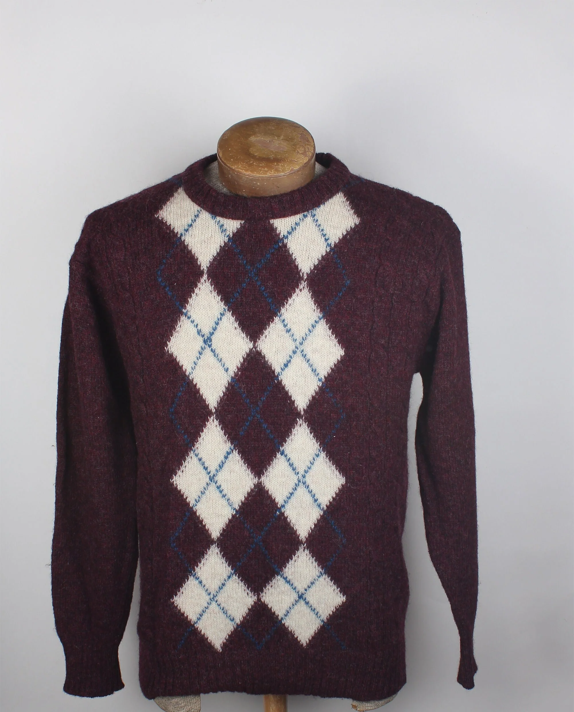 80s Era Covington Brand Heavy Winter Wool Argyle Cableknit Pullover Men's Sweater M by Covington - Image 2
