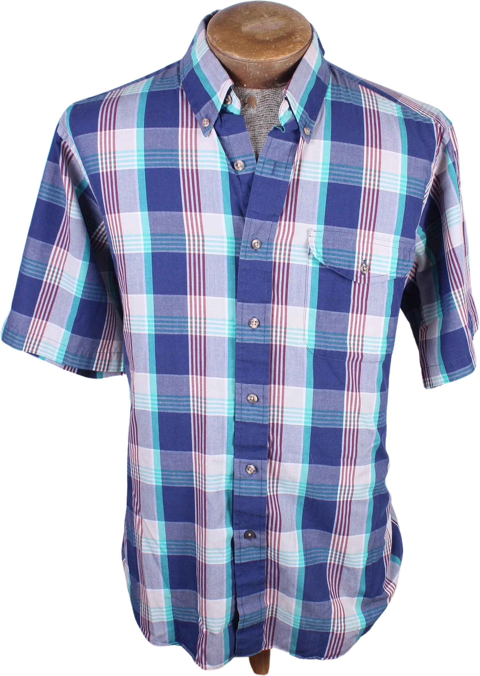 80s Era Foxx Collection Men's Plaid Check Pastel Short Sleeve Button Down Preppy Shirt Size L by Foxx Collection