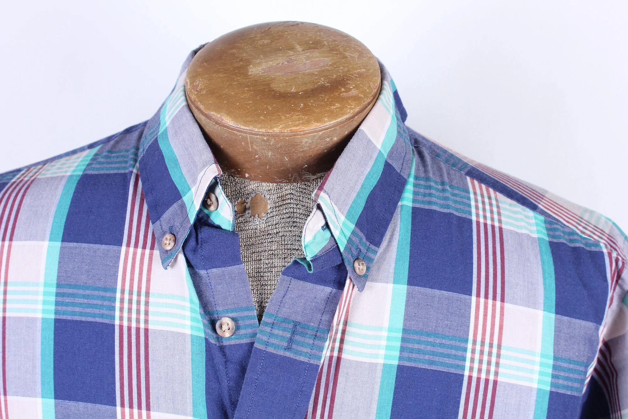 80s Era Foxx Collection Men's Plaid Check Pastel Short Sleeve Button Down Preppy Shirt Size L by Foxx Collection - Image 4