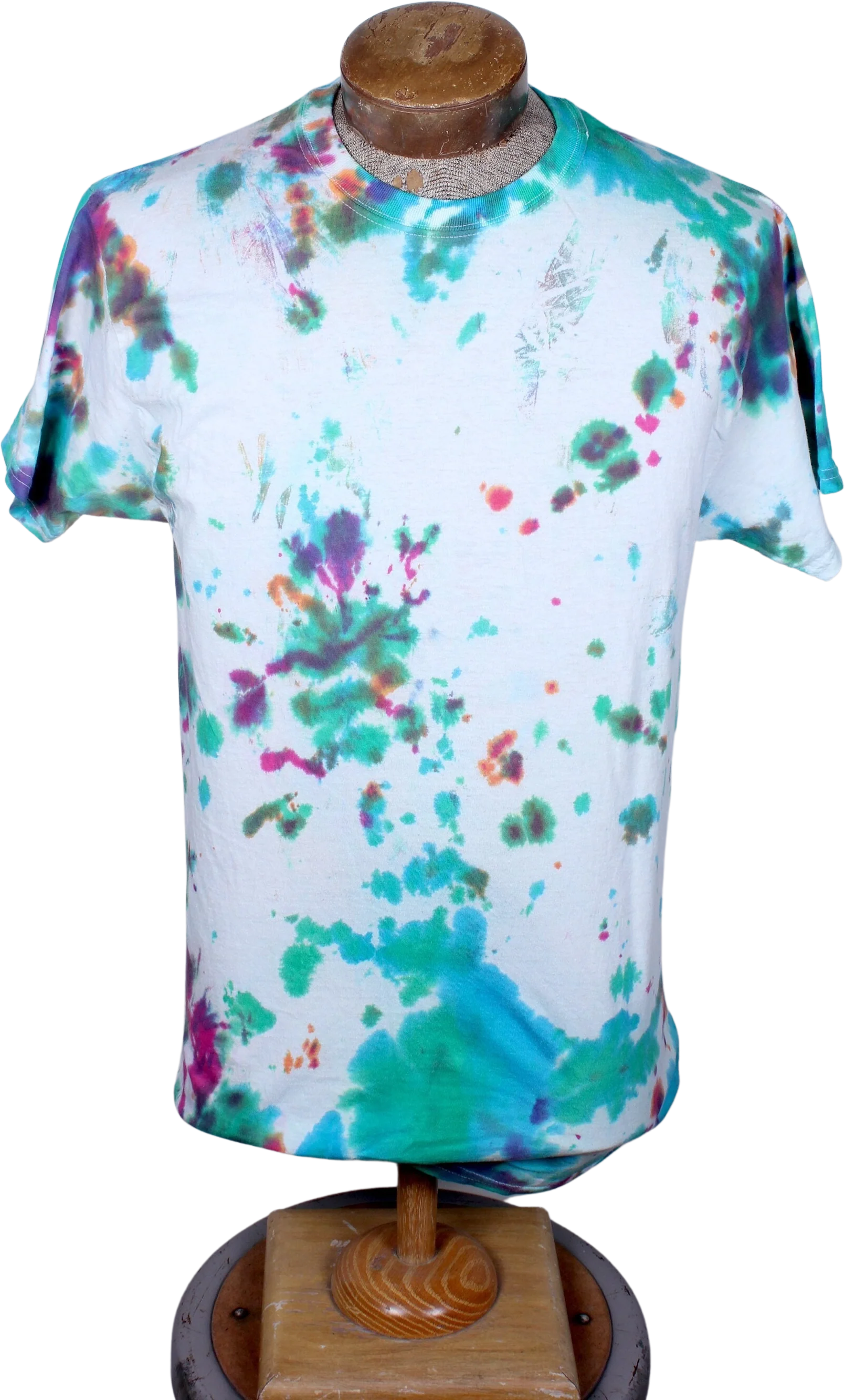 80s Era Hanes Brand Adult Medium Camp T-Shirt Tie Dyed Blue Pink by Hanes