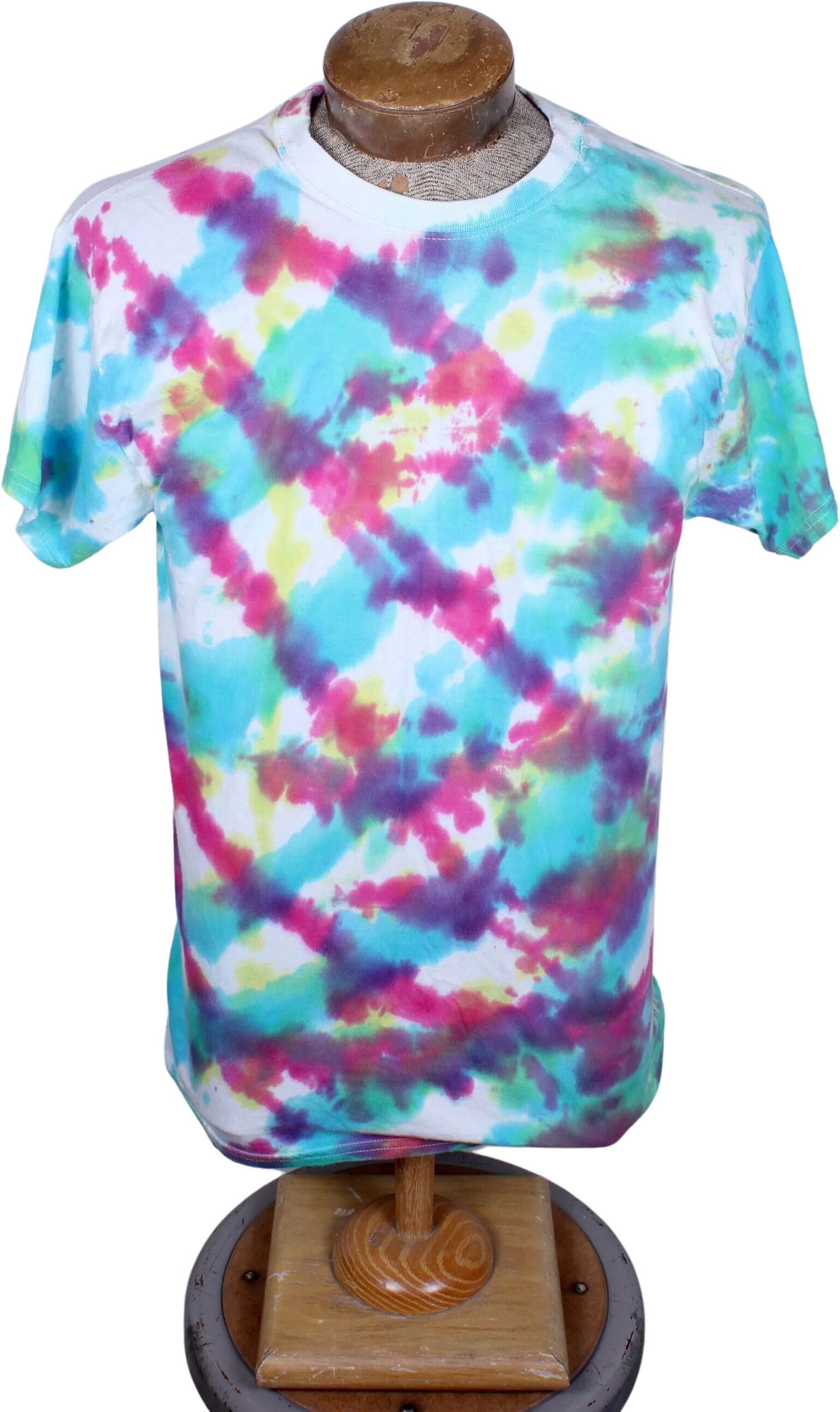 80s Era Hanes Brand Adult Medium Camp T-Shirt Tie Dyed Blue Pink by Hanes