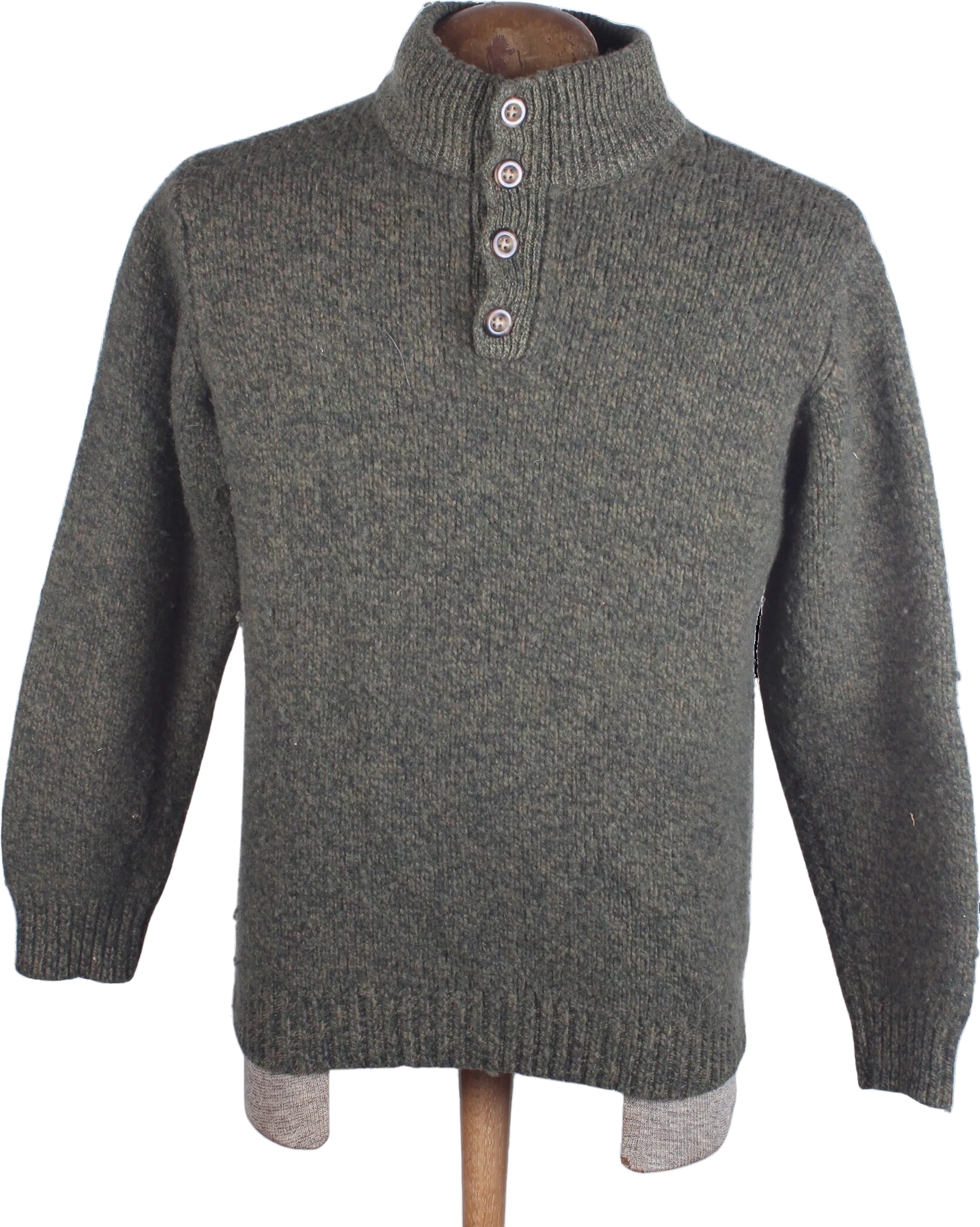 80s Era Men's Ll Bean Winter Heavy Lambs Wool Forest Green Three Quarter Button Preppy Ski Sweater Size Medium by Ll Bean