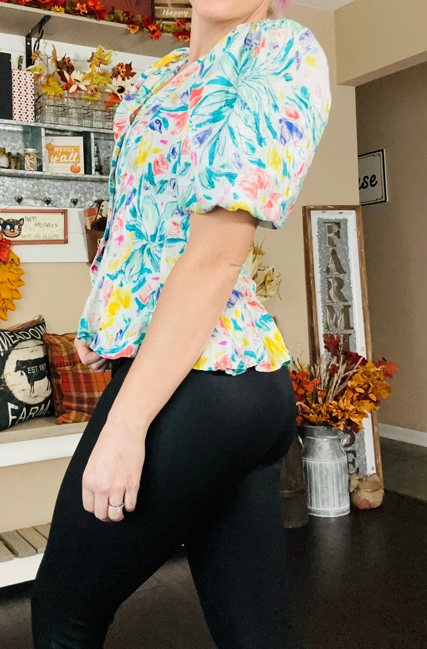80s Exaggerated Puff Sleeve Country Chic Peplum Blouse by Lauren Alexandra - Image 3