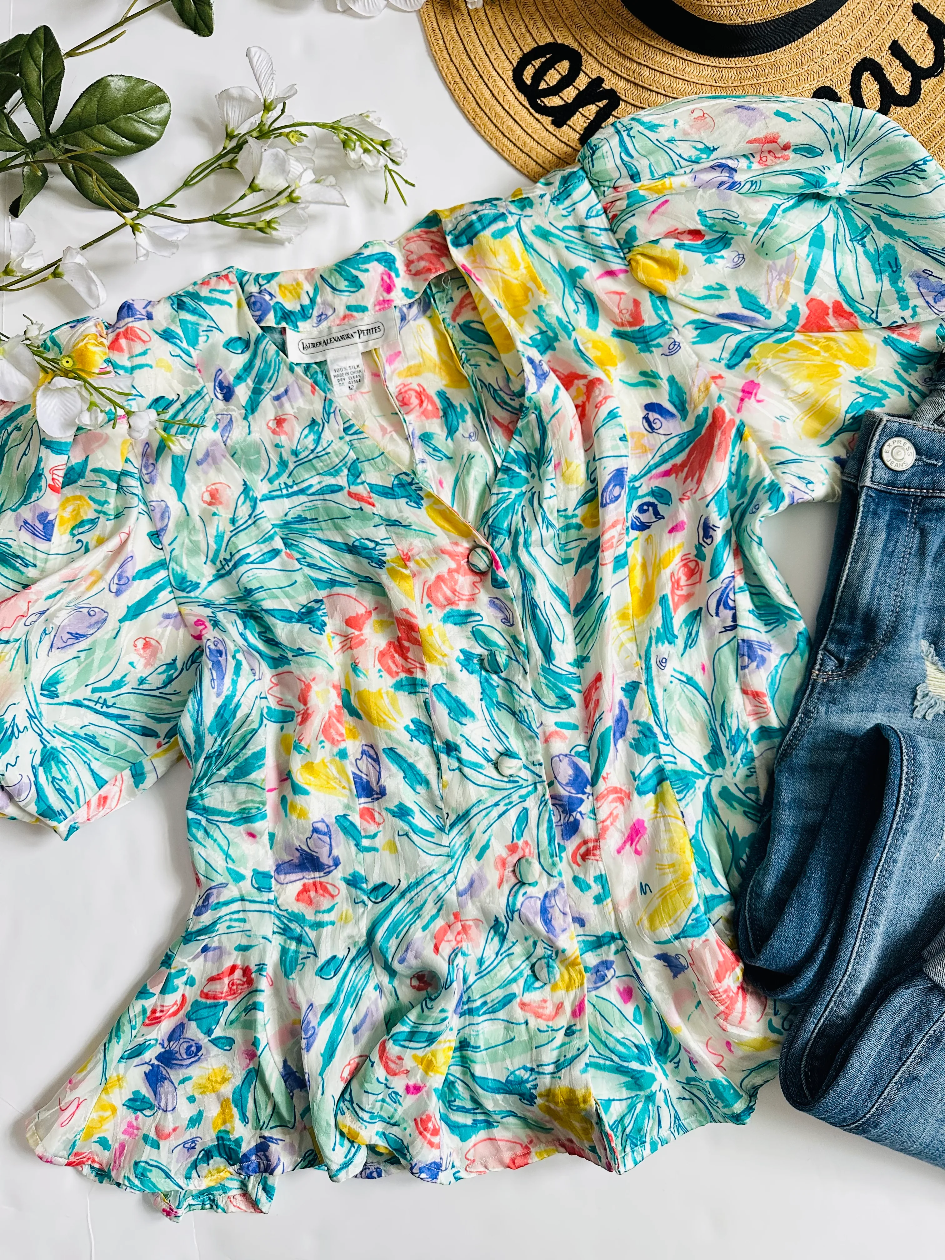 80s Exaggerated Puff Sleeve Country Chic Peplum Blouse by Lauren Alexandra - Image 5