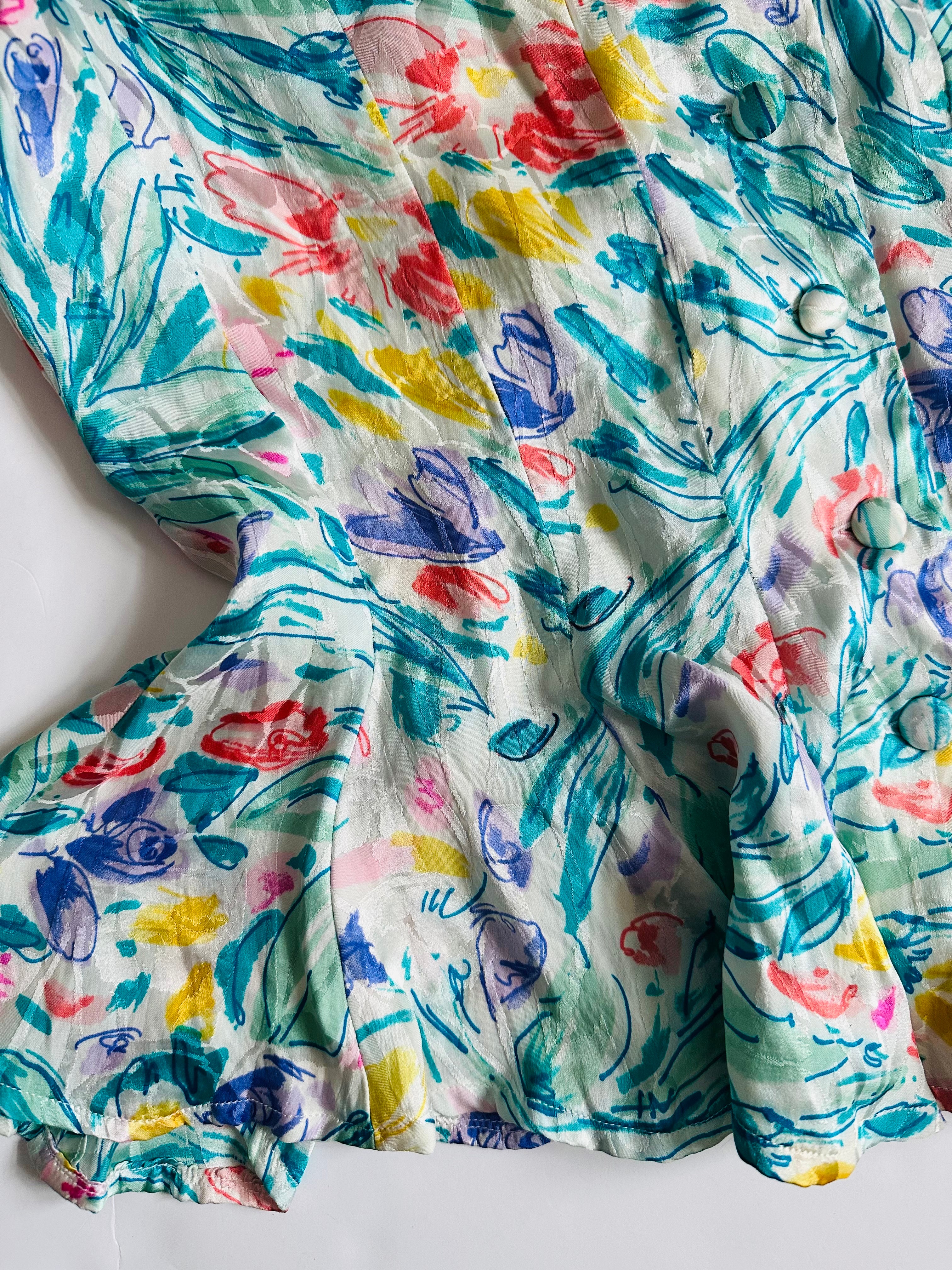 80s Exaggerated Puff Sleeve Country Chic Peplum Blouse by Lauren Alexandra - Image 7