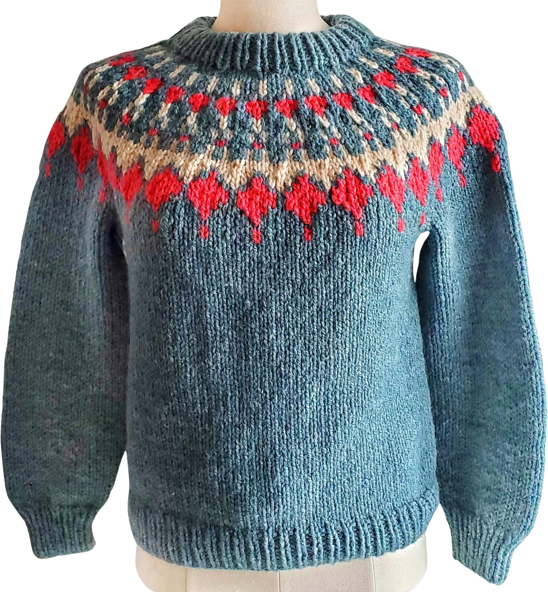 80s Fair Isle Sweater Blue White Coral