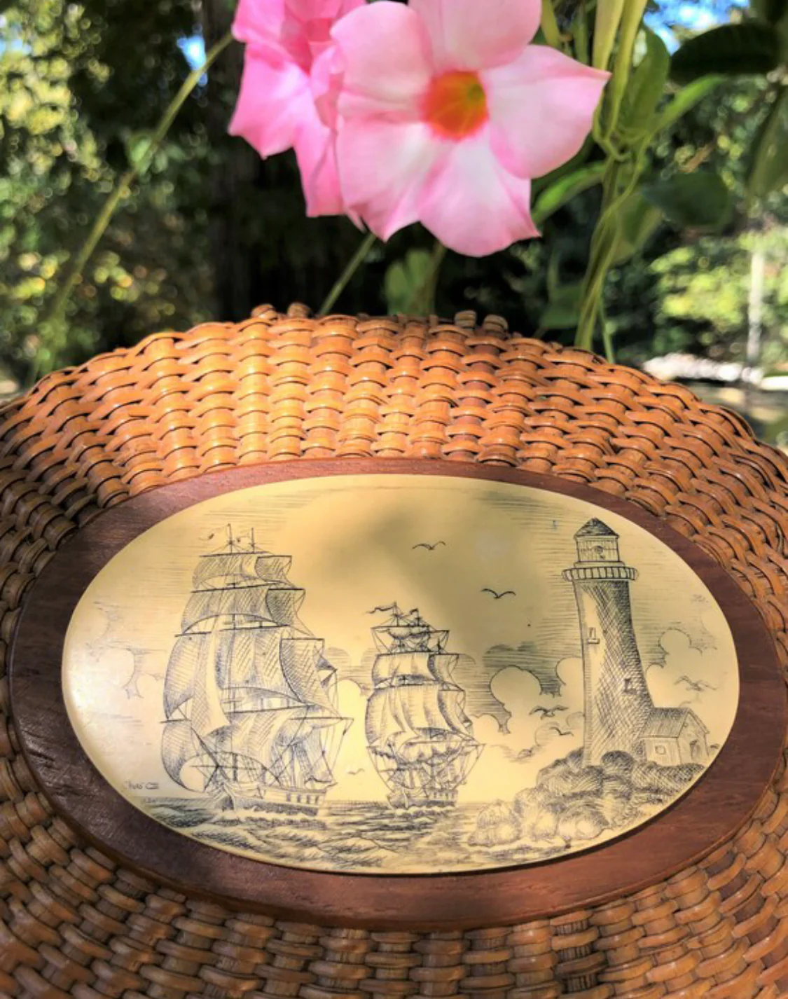 80s Farmum Nantucket Lightship Basket Handbag - Image 3
