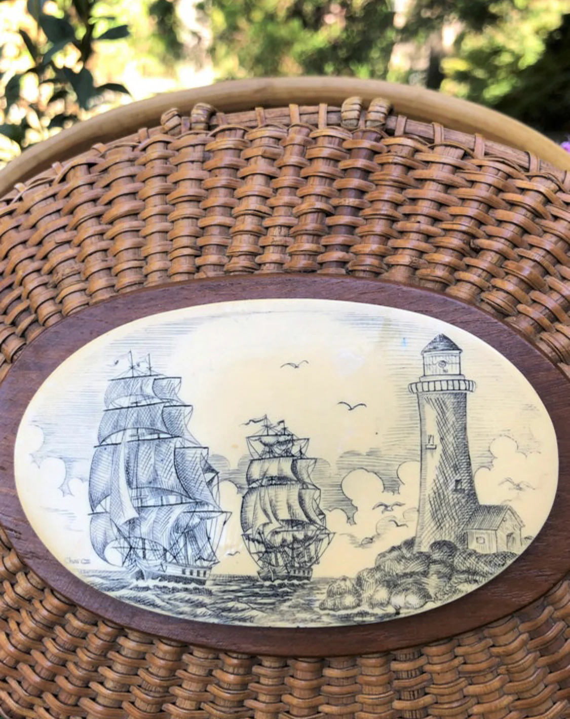 80s Farmum Nantucket Lightship Basket Handbag - Image 8