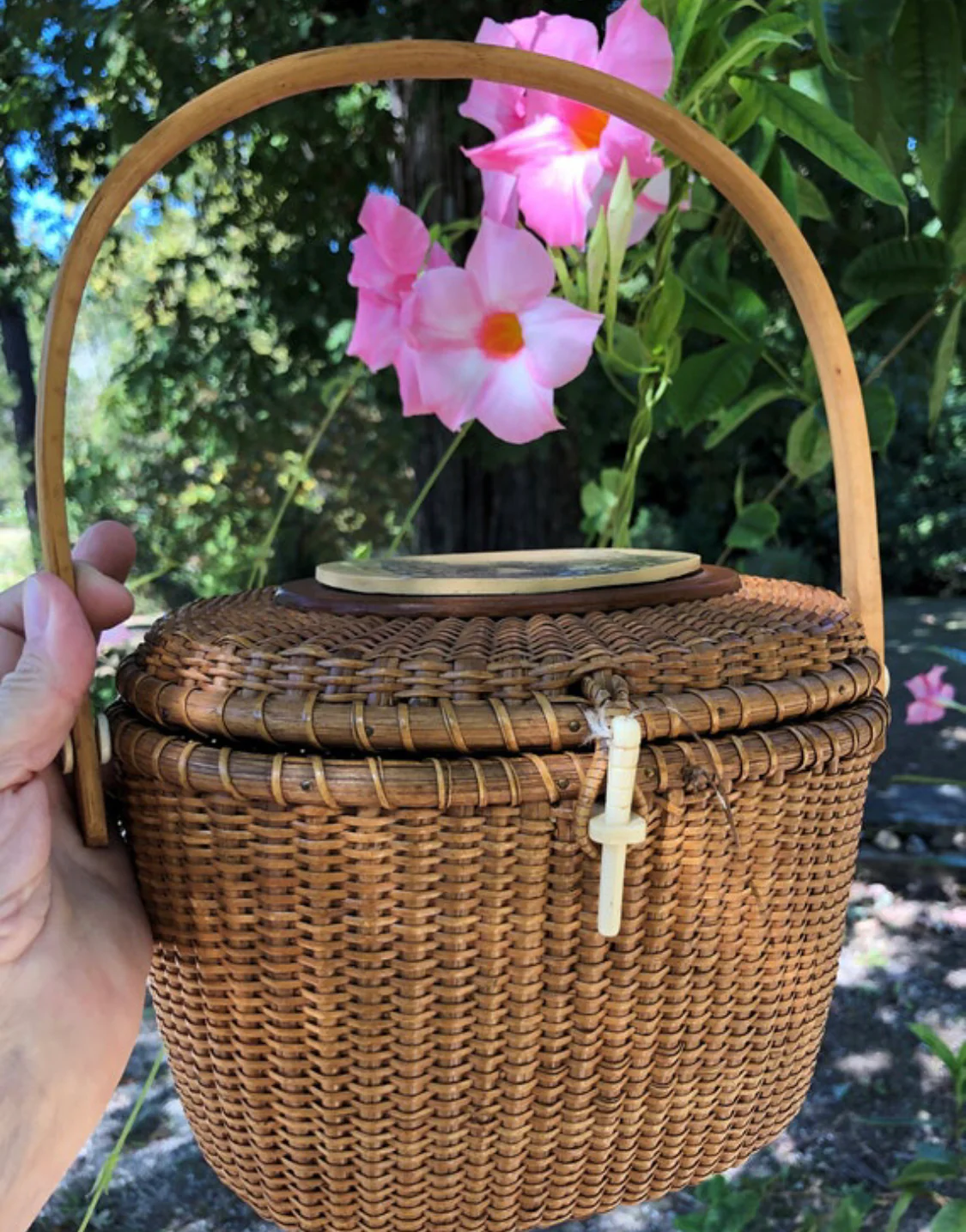 80s Farmum Nantucket Lightship Basket Handbag - Image 9