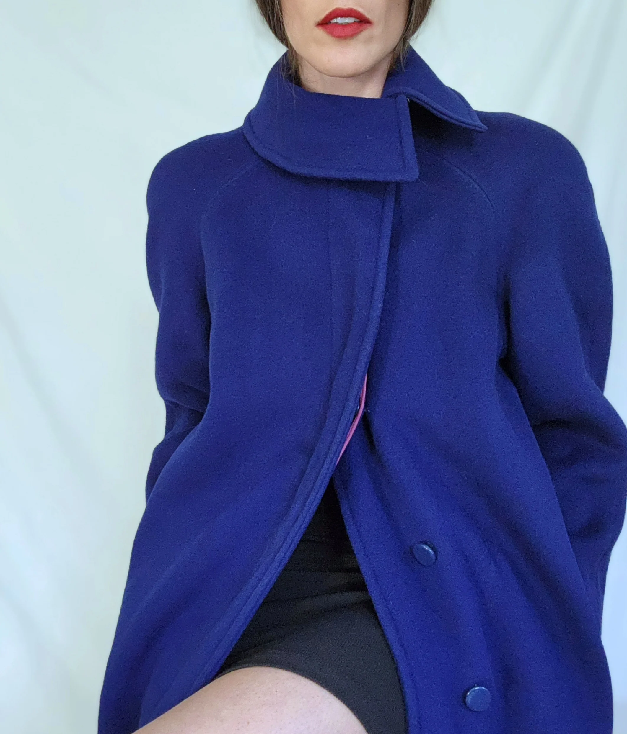 80s Femme Avante Garde Long Royal Blue Wool Overcoat By Nipon - Image 4