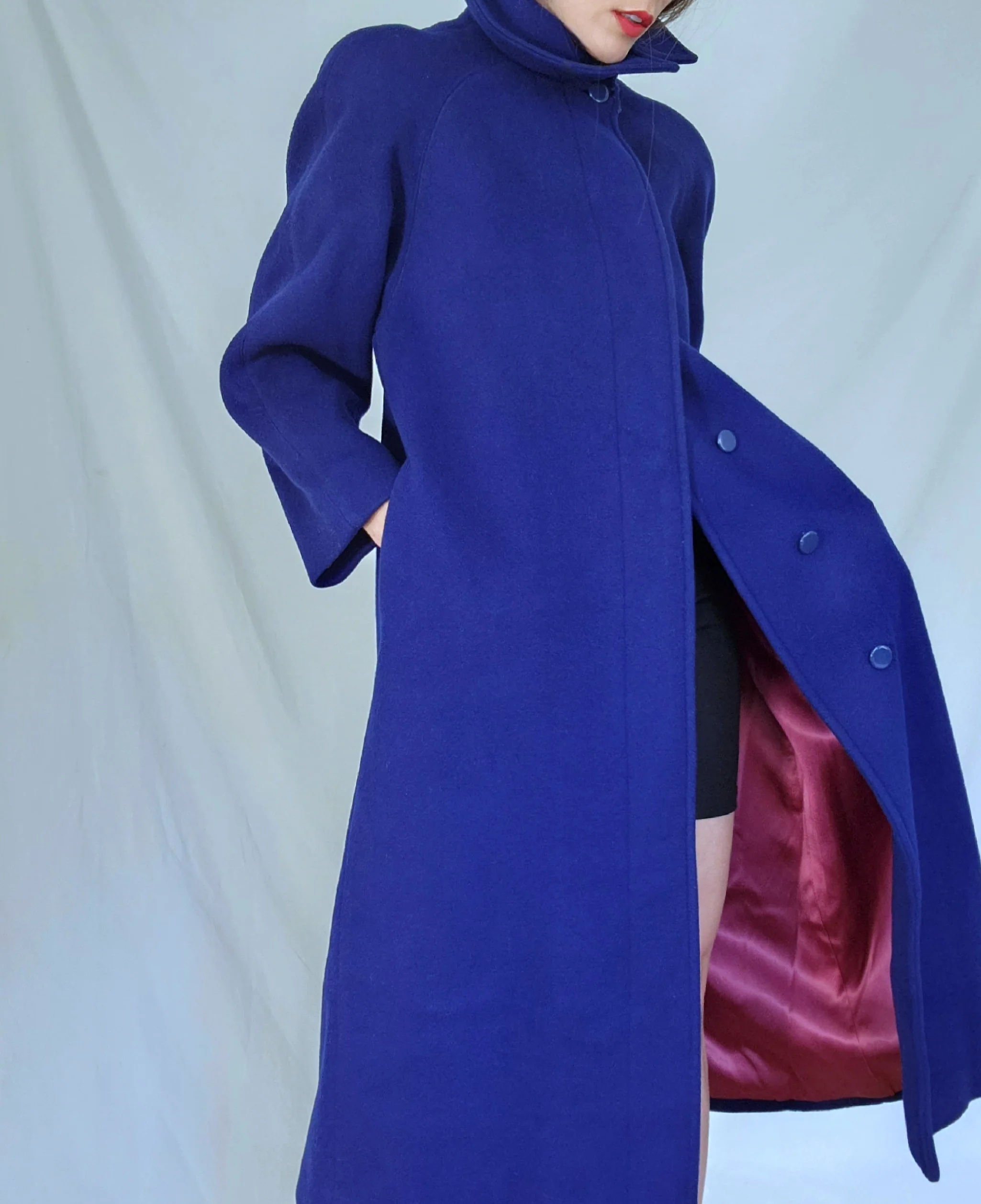 80s Femme Avante Garde Long Royal Blue Wool Overcoat By Nipon - Image 5