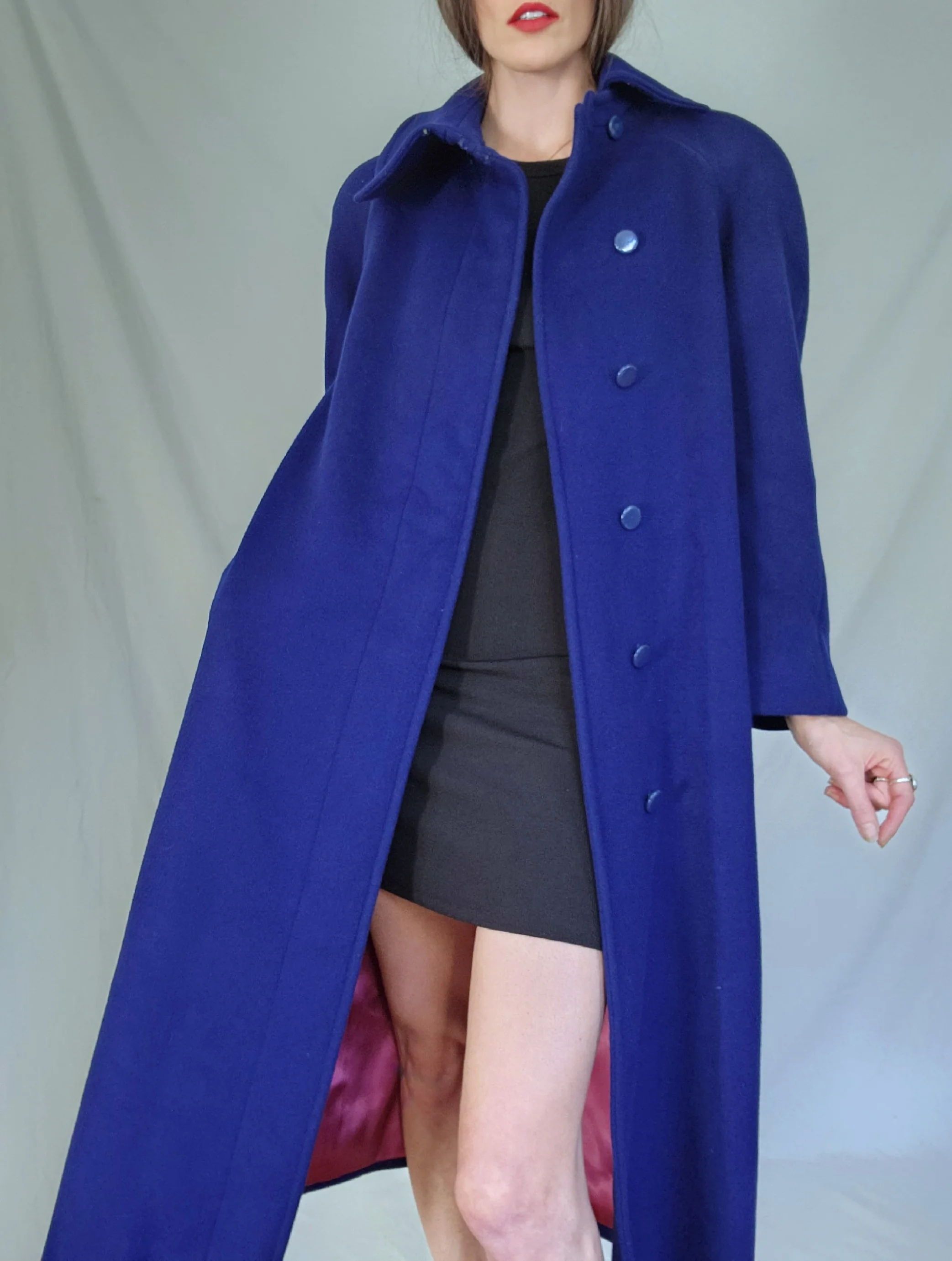 80s Femme Avante Garde Long Royal Blue Wool Overcoat By Nipon - Image 9