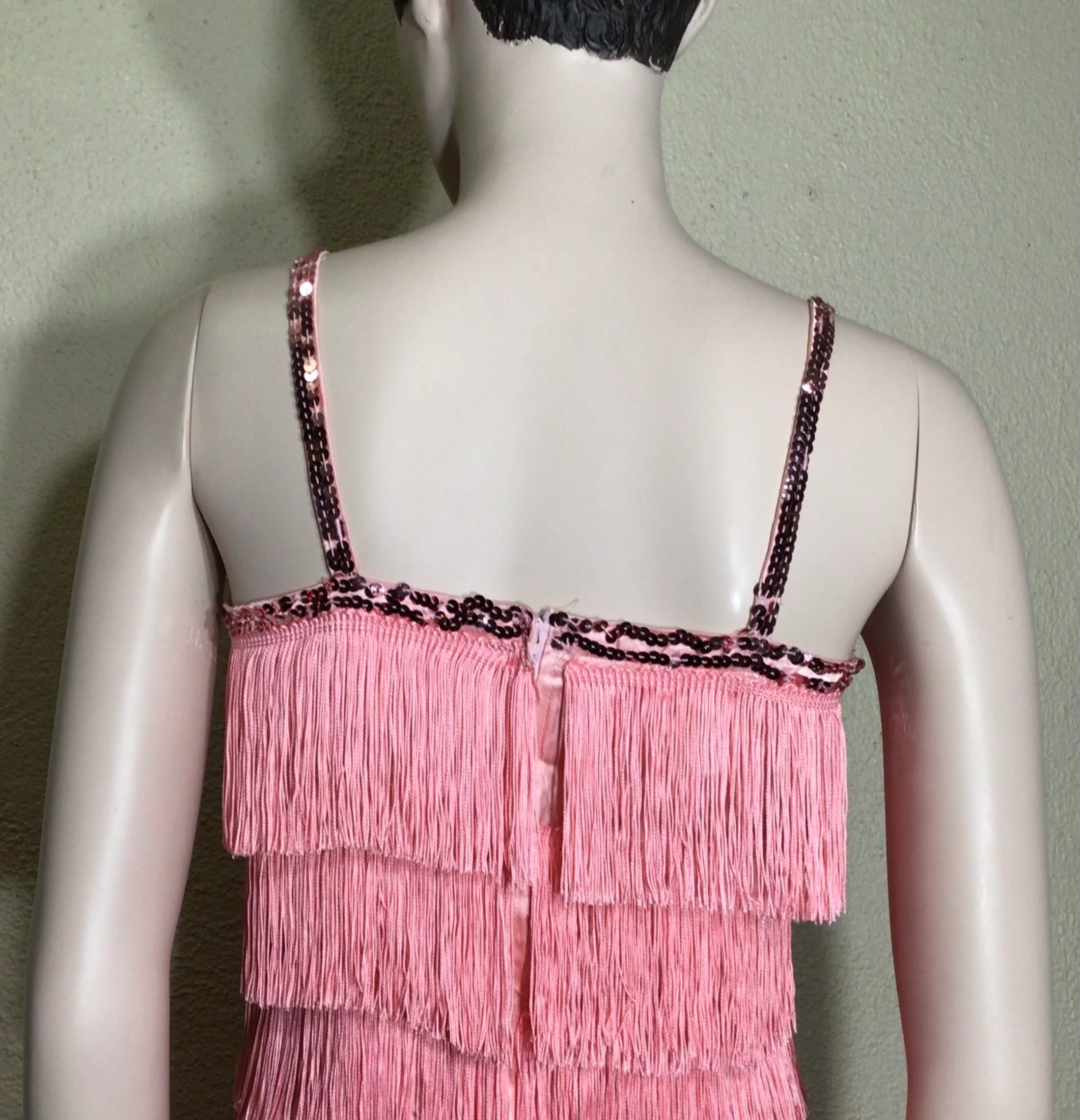 80s Flapper Style Pink Fringe Sequin Accent Mini Dress - Image 3