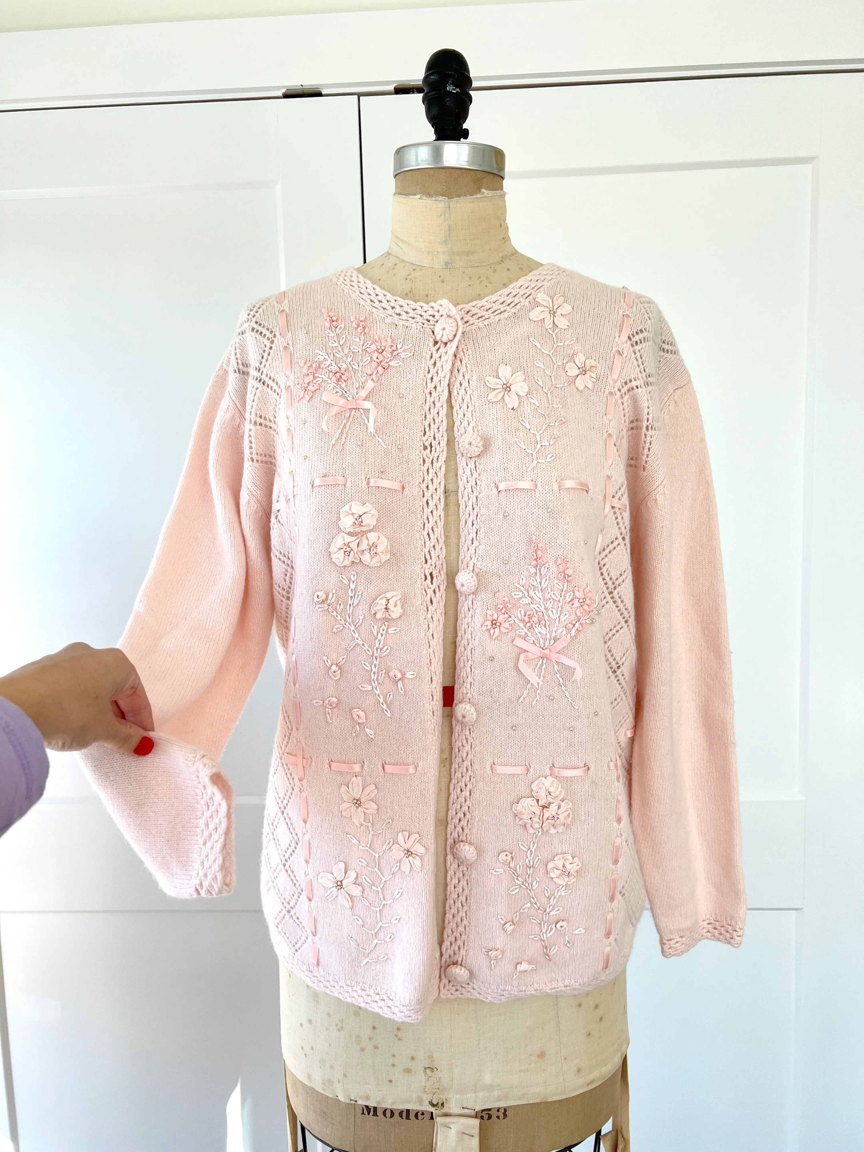 80s Floral 3d Embroidered Cardigan By Susan Bristol - Image 3
