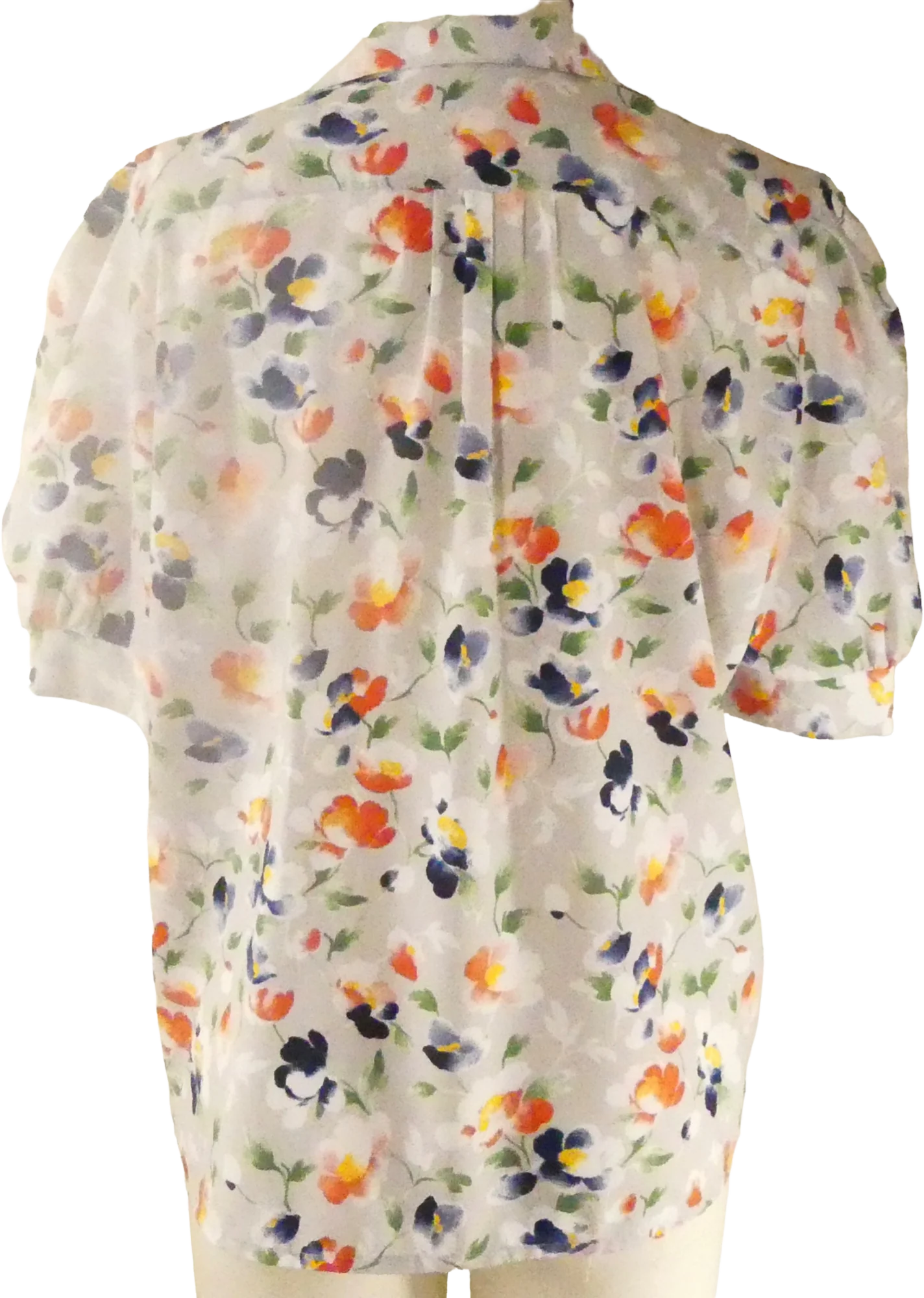 80s Floral Blouse Pleats At Shoulder Fabric Buttons By Gerard Pasquier - Image 2